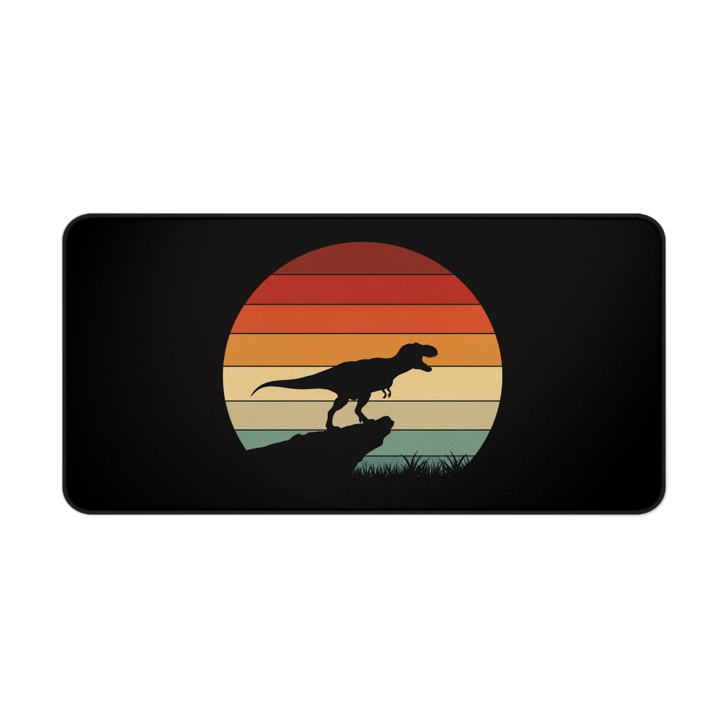 Retro T-Rex Sunset Desk Mat XL | Dinosaur Gaming and Office Mouse Pad - Non‑Slip Rug for Home, Kids, Paleontology Gift