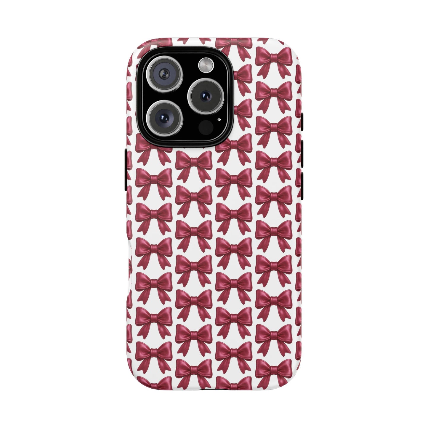 Coquette Bow iPhone Case - Burgundy Ribbon Pattern Phone Cover, Girly Aesthetic Accessory, Cute Gift for Her