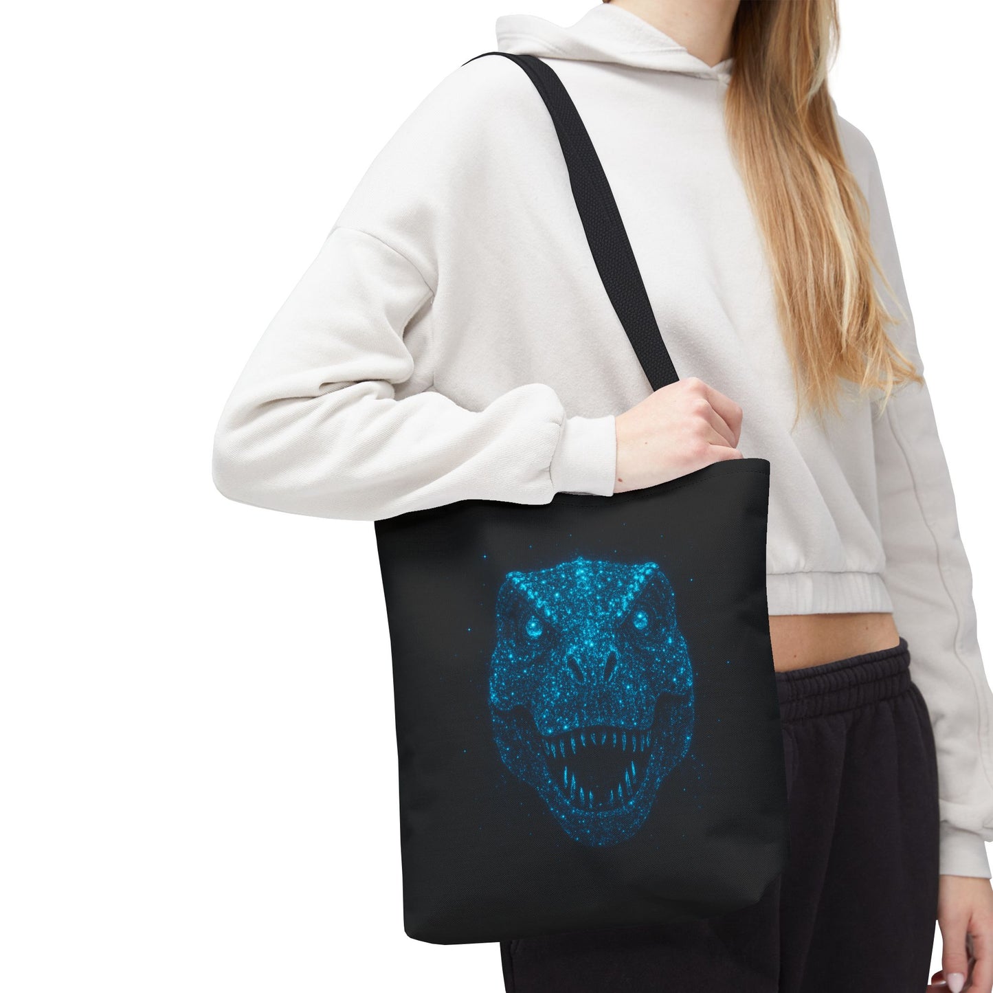 Bioluminescent Dino Tote Bag | Retro T-Rex Galaxy Canvas Shopper - Eco AOP Tote, Ocean Glow Dinosaur Art, Gift for Paleontology Fans