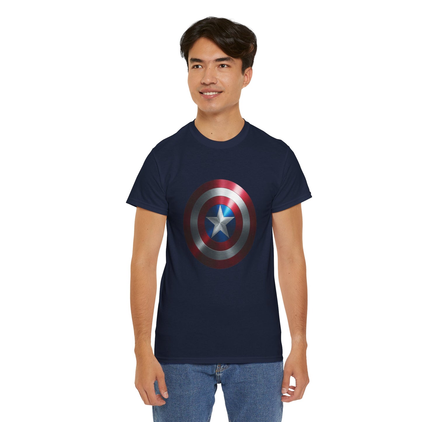 Patriotic Hero Shield Shirt – Star Emblem Graphic Tee – Super Soldier Gift – Comic Inspired Unisex Shirt – Cosplay Convention Top