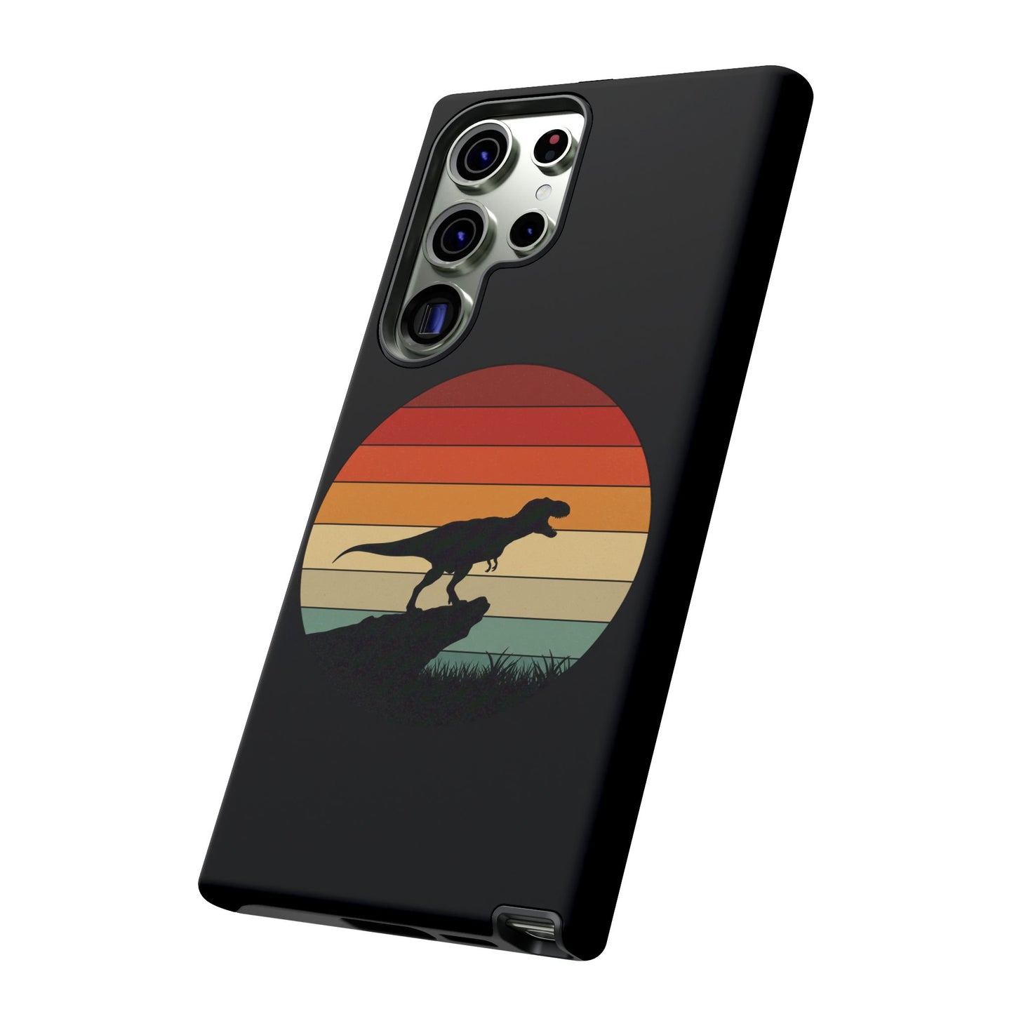 Retro Sunset Dinosaur Samsung Case | T-Rex Silhouette Vintage Gradient Cover for Galaxy S25/S24/S23 Series Dinosaur Phone Case