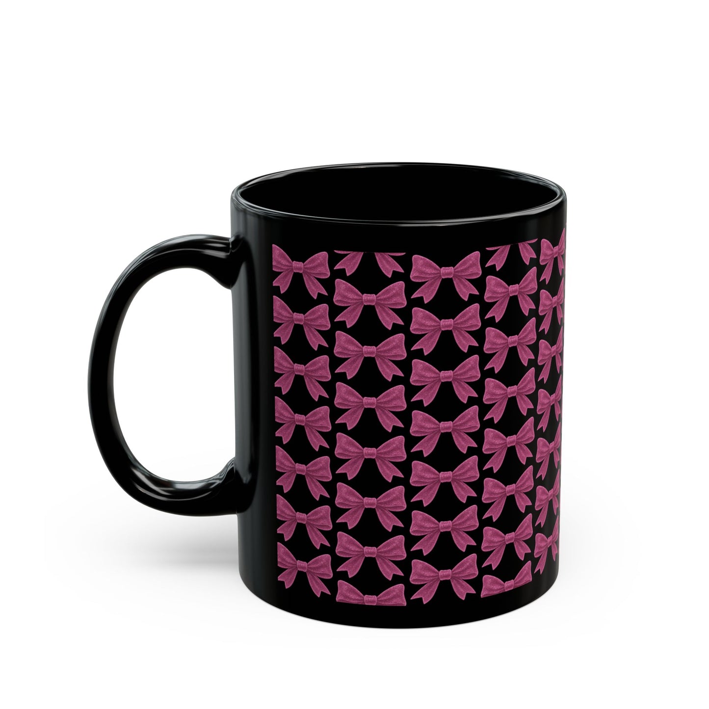 Mug with Sparkling Pink Bow Pattern Feminine Cup Unique Decor Black Pink Kitchen Mug