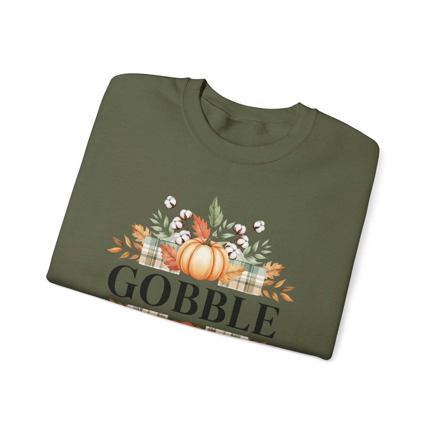 Gobble Turkey Sweatshirt, Thanksgiving Gobble Crewneck, Autumn Pumpkin Leaves Pullover, Fall Graphic Sweatshirt, Cozy Turkey Shirt