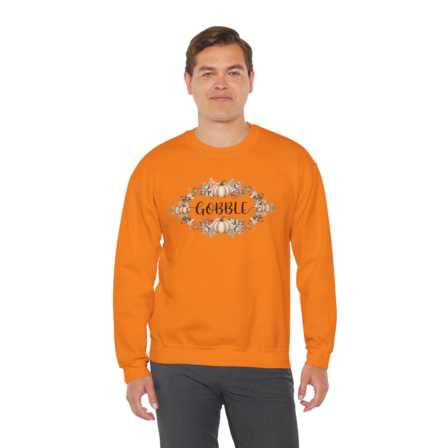 Gobble Thanksgiving Sweatshirt, Rustic Fall Turkey Crewneck, Autumn Pumpkin Floral Pullover, Thanksgiving Outfit Sweater Gift