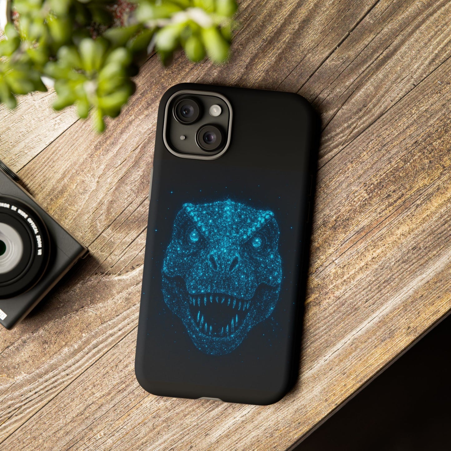 Bioluminescent Particle T-Rex iPhone Case - Galaxy-Style Cosmic Dino on Tough Dual-Layer Cover, Gift for Dino & Space Fans