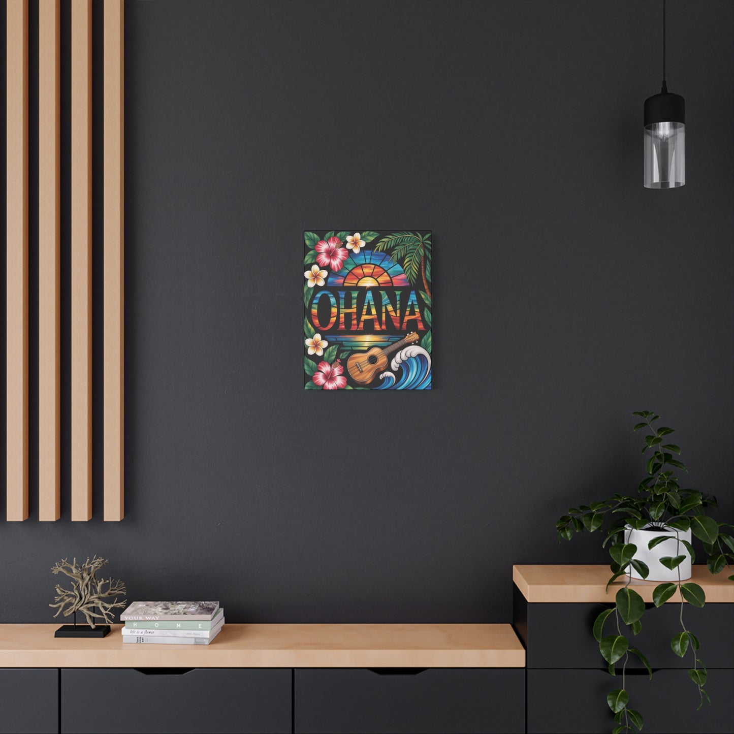 Ohana Canvas Wall Art - Hawaiian Tropical Sunset Print, Family Quote Home Decor, Aloha Vibes