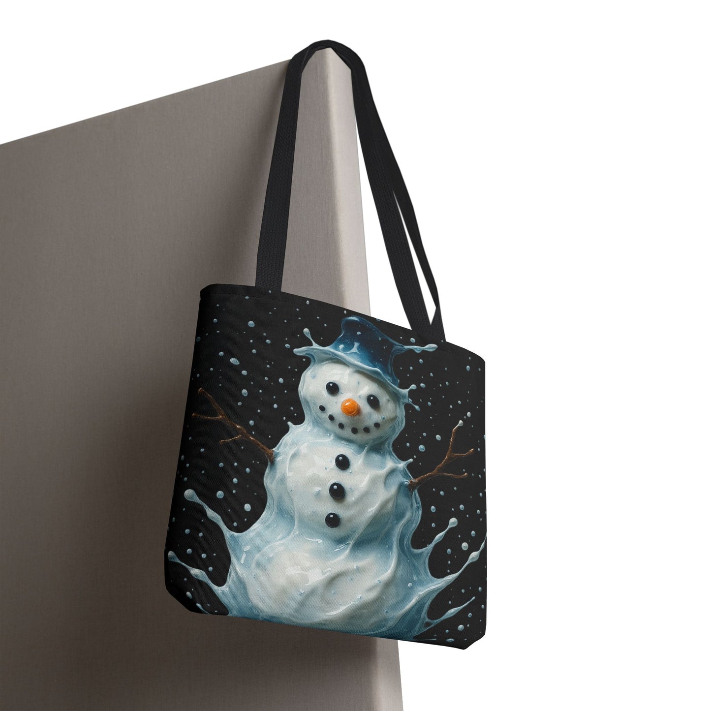 Winter Snowman Tote Bag, Festive Christmas Gift Bag, Holiday Shopping Tote, Snowy Season Accessory, Reusable Winter Art Bag For Everyday Use