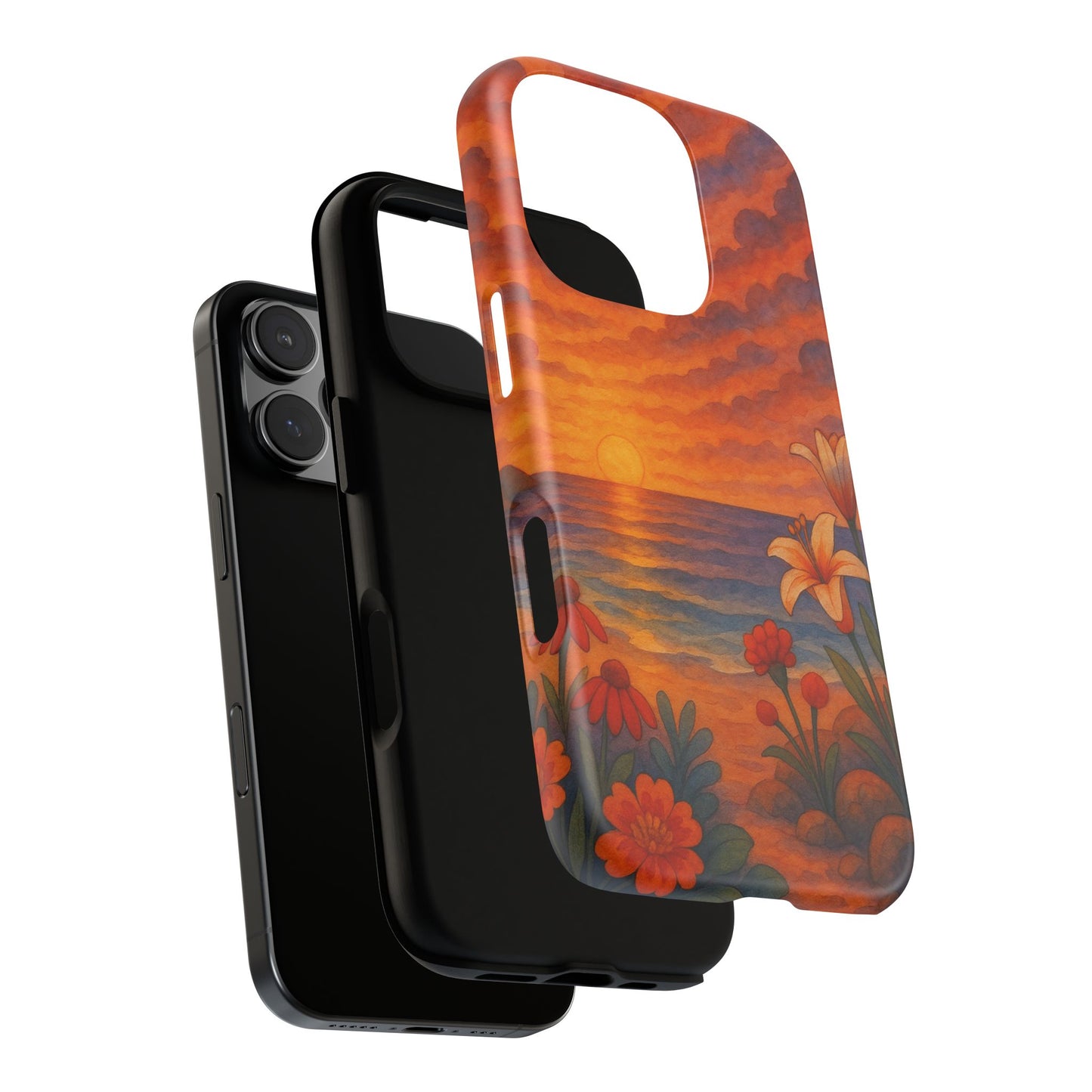 iPhone Case - Floral Ocean Sunset Watercolor Tough Case Nautical Phone Case Beach iPhone Case Ocean Sunset Theme