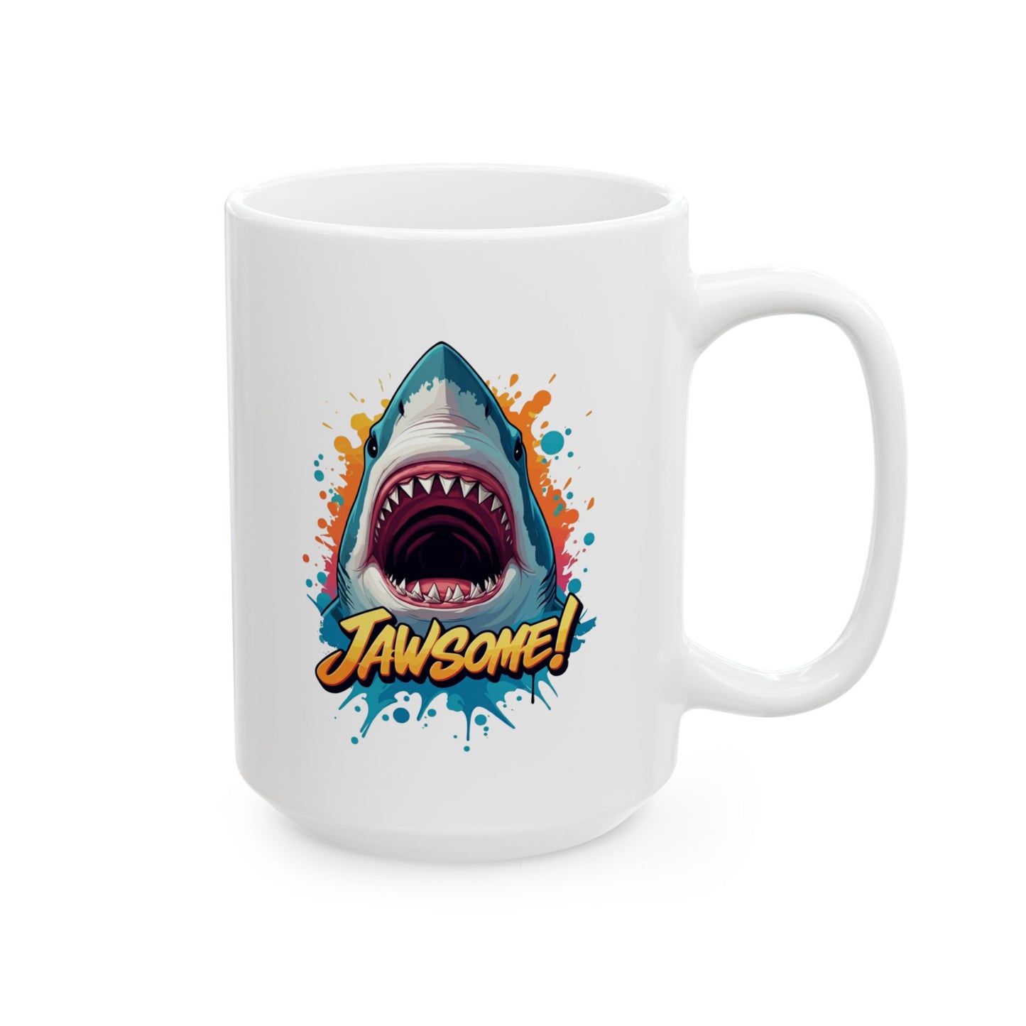 “JAWSOME!” Shark Mug | Funny Shark Coffee Mug | Punny Ocean Lover Gift | Shark Lover Cup | Bold Marine Art Mug | Unique Animal Pun Mug