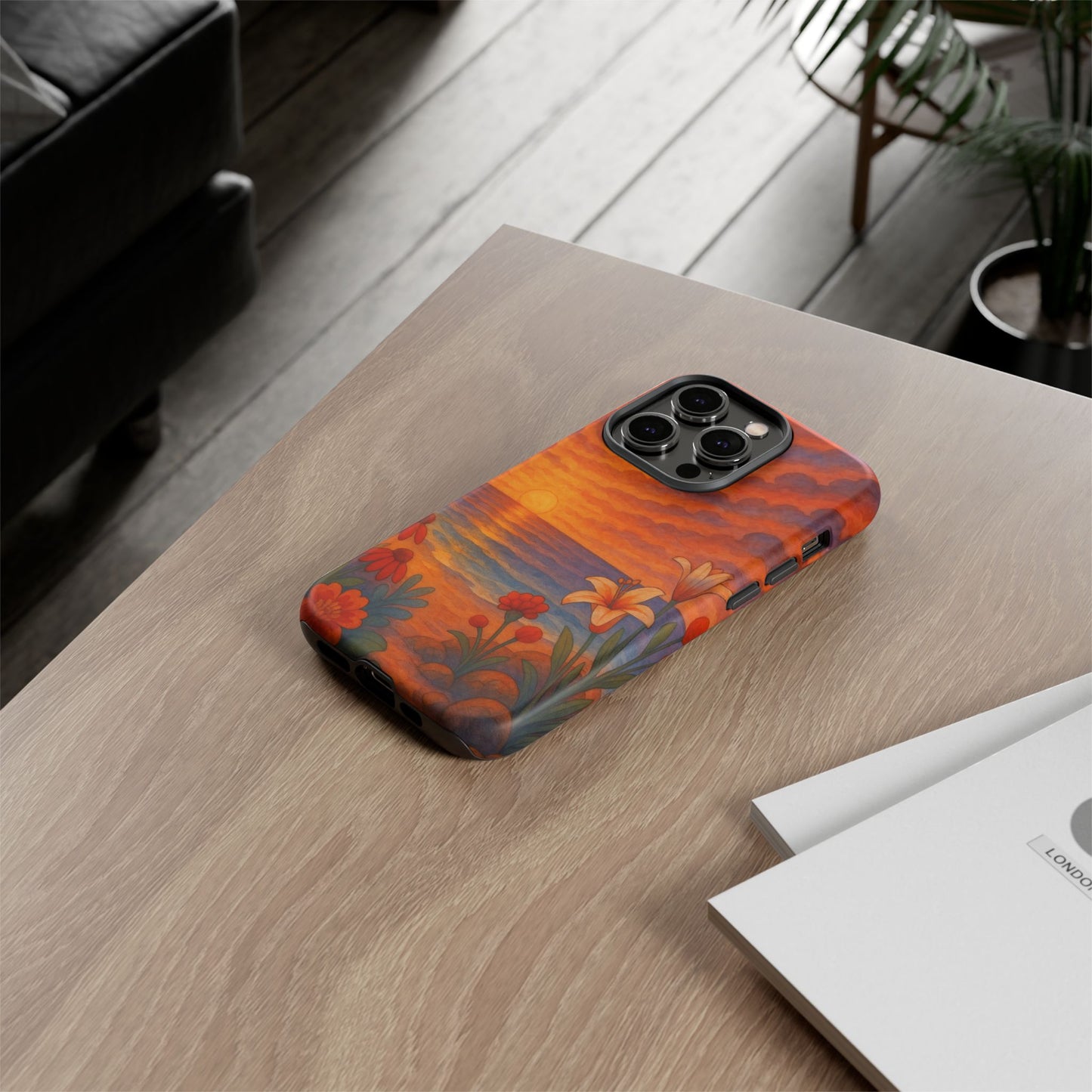 iPhone Case - Floral Ocean Sunset Watercolor Tough Case Nautical Phone Case Beach iPhone Case Ocean Sunset Theme