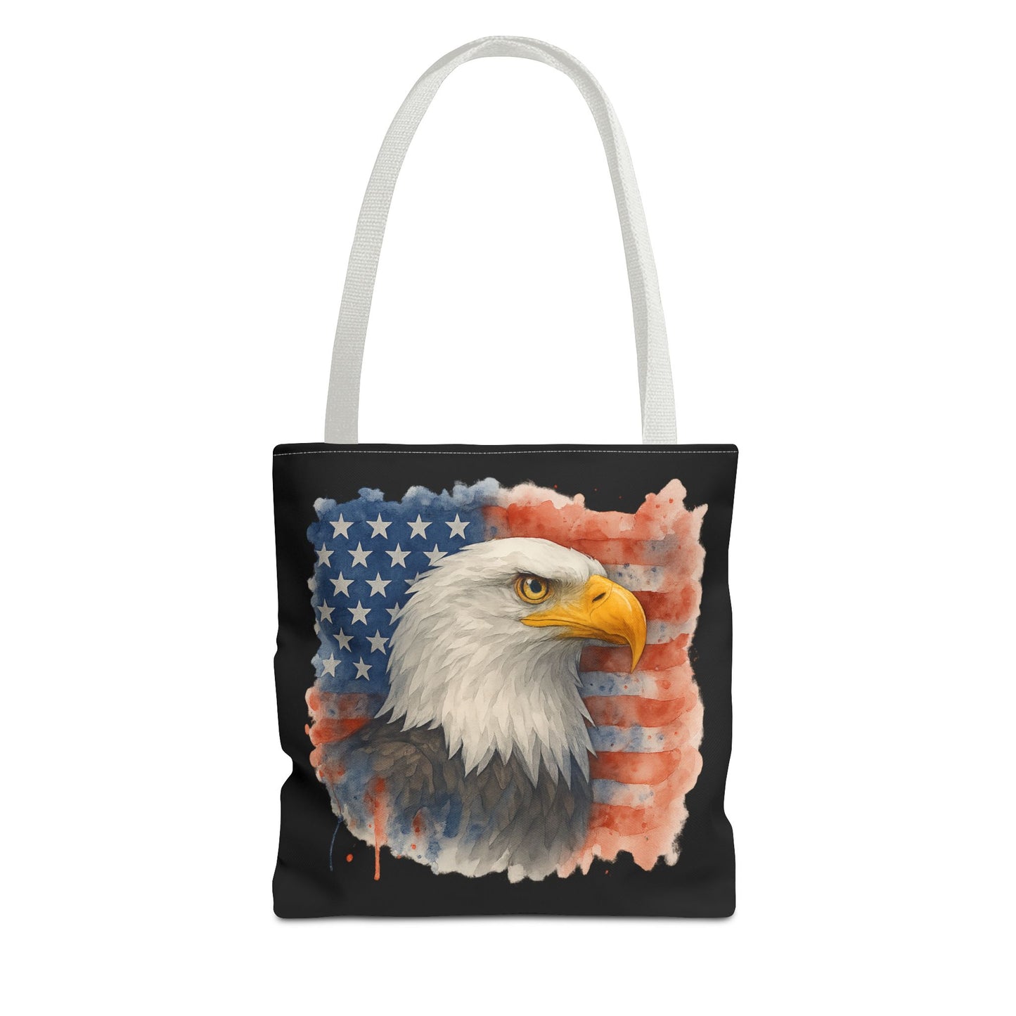 Patriotic Tote Bag with American Flag and Bald Eagle Watercolor Print 4th of July Bag Memorial Day Tote Veteran's Day Tote Bag