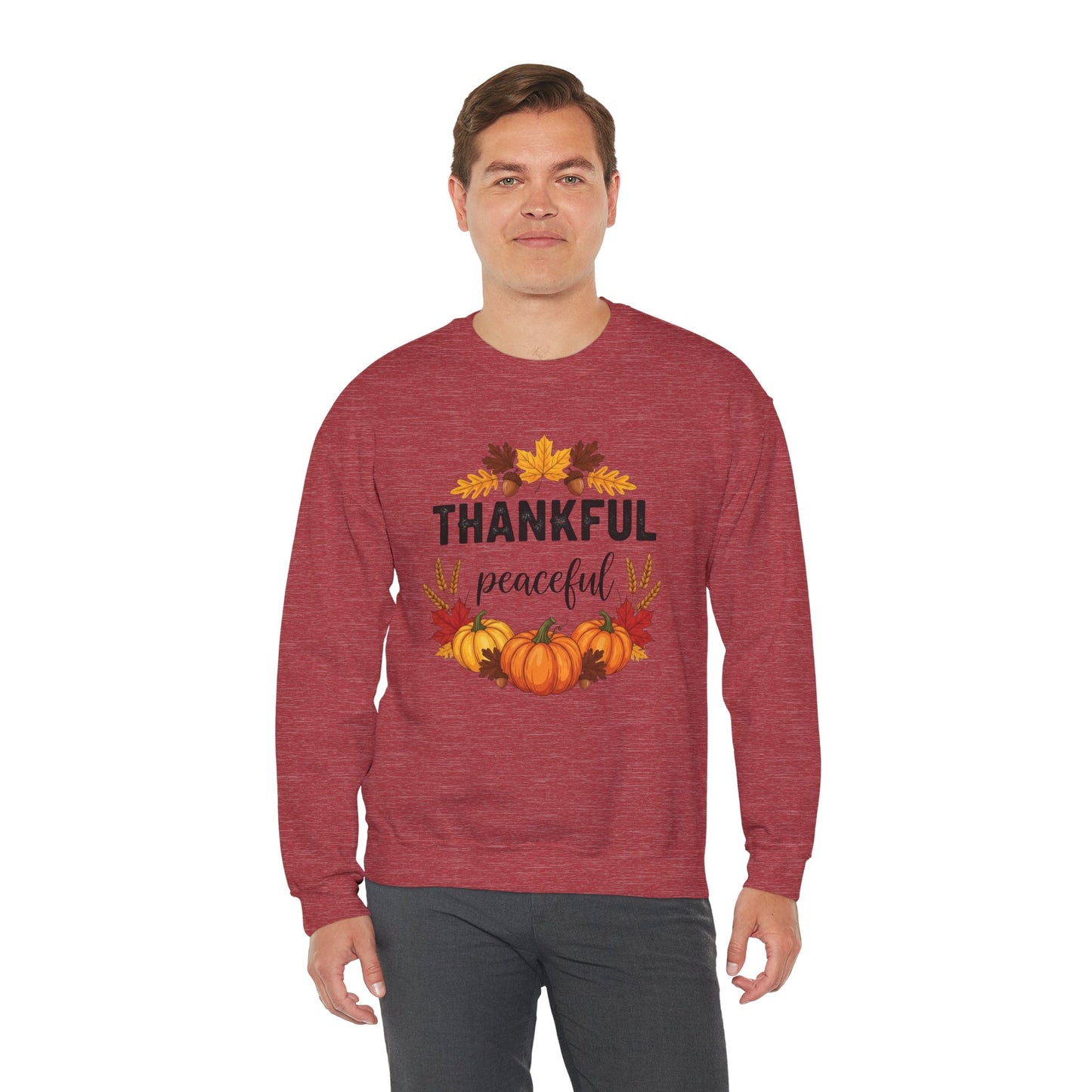 Thankful Peaceful Fall Sweatshirt, Autumn Pumpkin Crewneck, Thanksgiving Sweater, Cozy Seasonal Pullover, Gratitude Gift For Women Men
