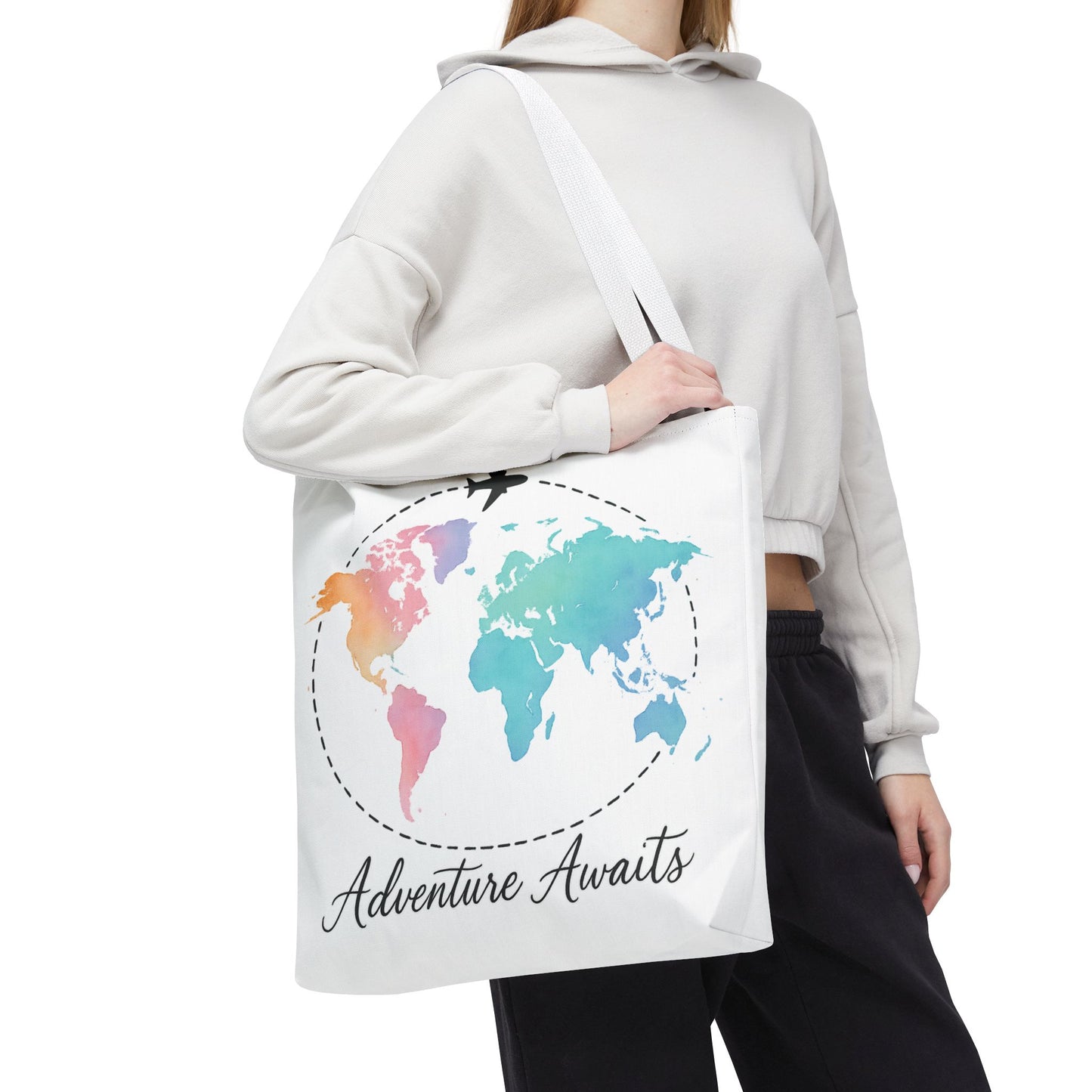 Adventure Awaits Watercolor World Map Tote Bag | Travel Canvas Tote | Wanderlust Gift, Beach, Camping, Airport Carryall, Eco-Friendly
