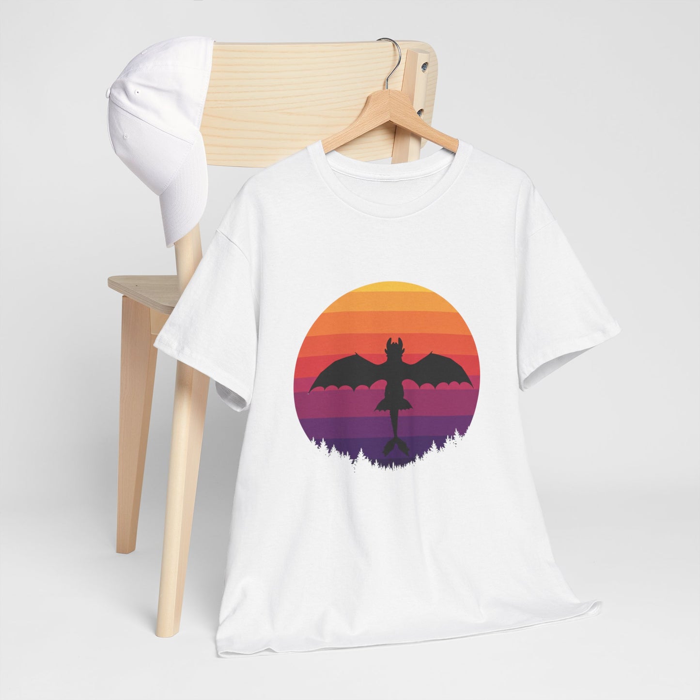 Night Dragon Sunset T-Shirt | Retro Dragon Silhouette Tee | Fantasy Dragon Shirt | Unisex Graphic Tee | Gift for Dragon Lovers