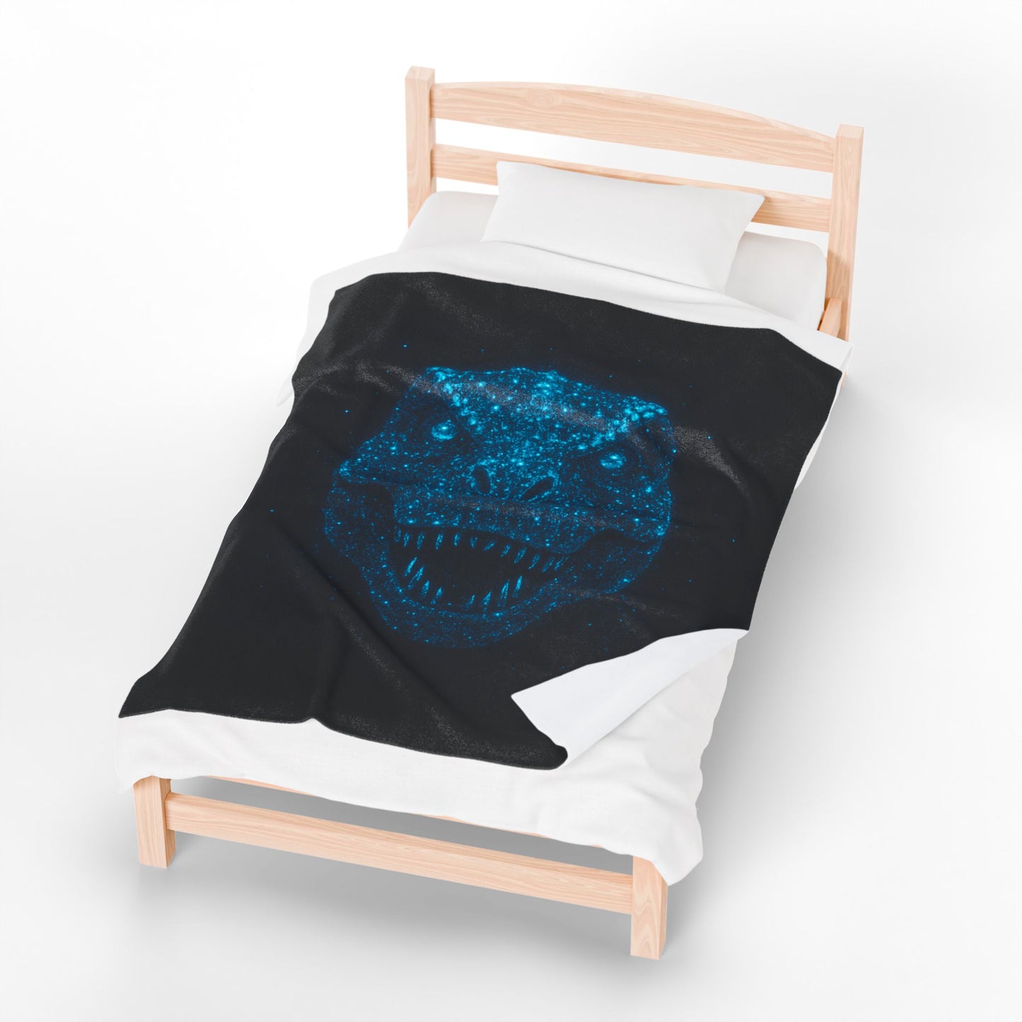 Bioluminescent-Style T-Rex Blanket - Neon Blue Dinosaur Throw for Kids, Teens and Gamers - Soft Cozy Dino Bedding, Unique Jurassic Gift