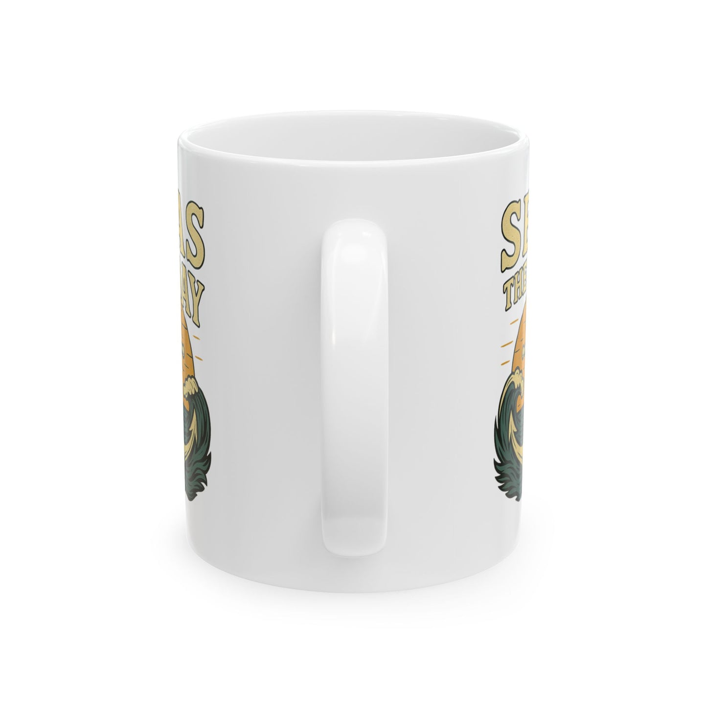 Seas the Day Coffee Mug – Nautical Anchor Ocean Sunset Cup, Funny Motivational Gift for Coffee Lovers, Sailors & Beach Vibes