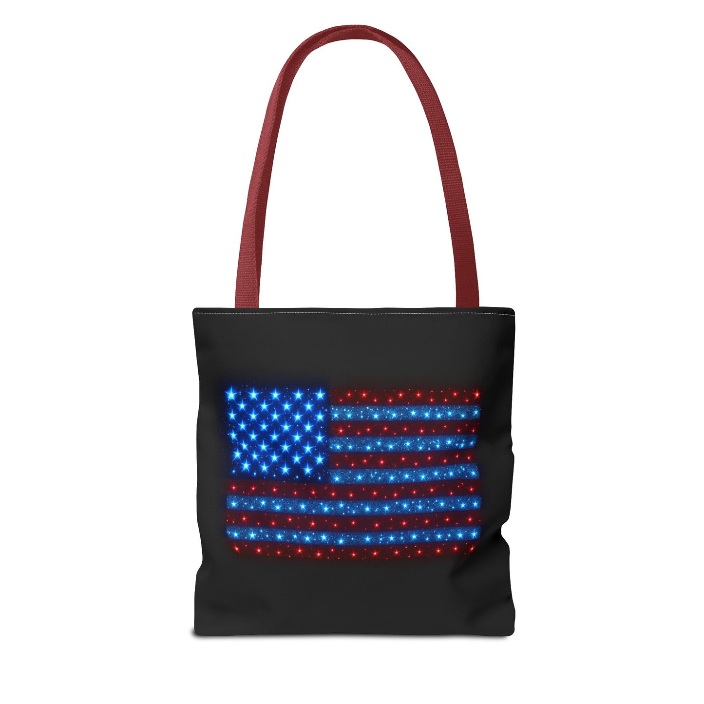 Galaxy Bioluminescent USA Flag Tote Bag - Patriotic Cosmic Canvas Shopper - Starry Red White Blue Tote Non-Glow - 4th July Gift