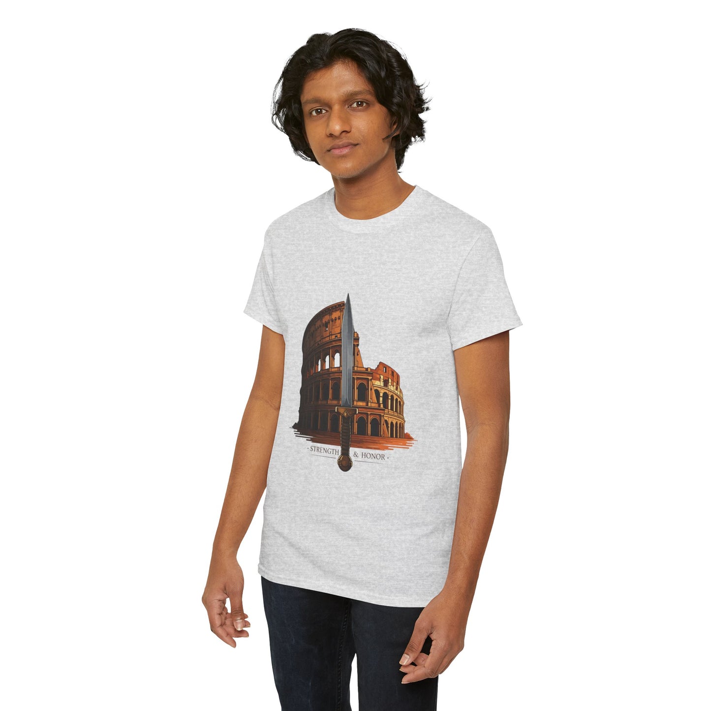 Strength & Honor Gladiator Shirt – Roman Colosseum Sword Graphic Tee – Ancient Rome History T-Shirt for Gladiator & Travel Fans