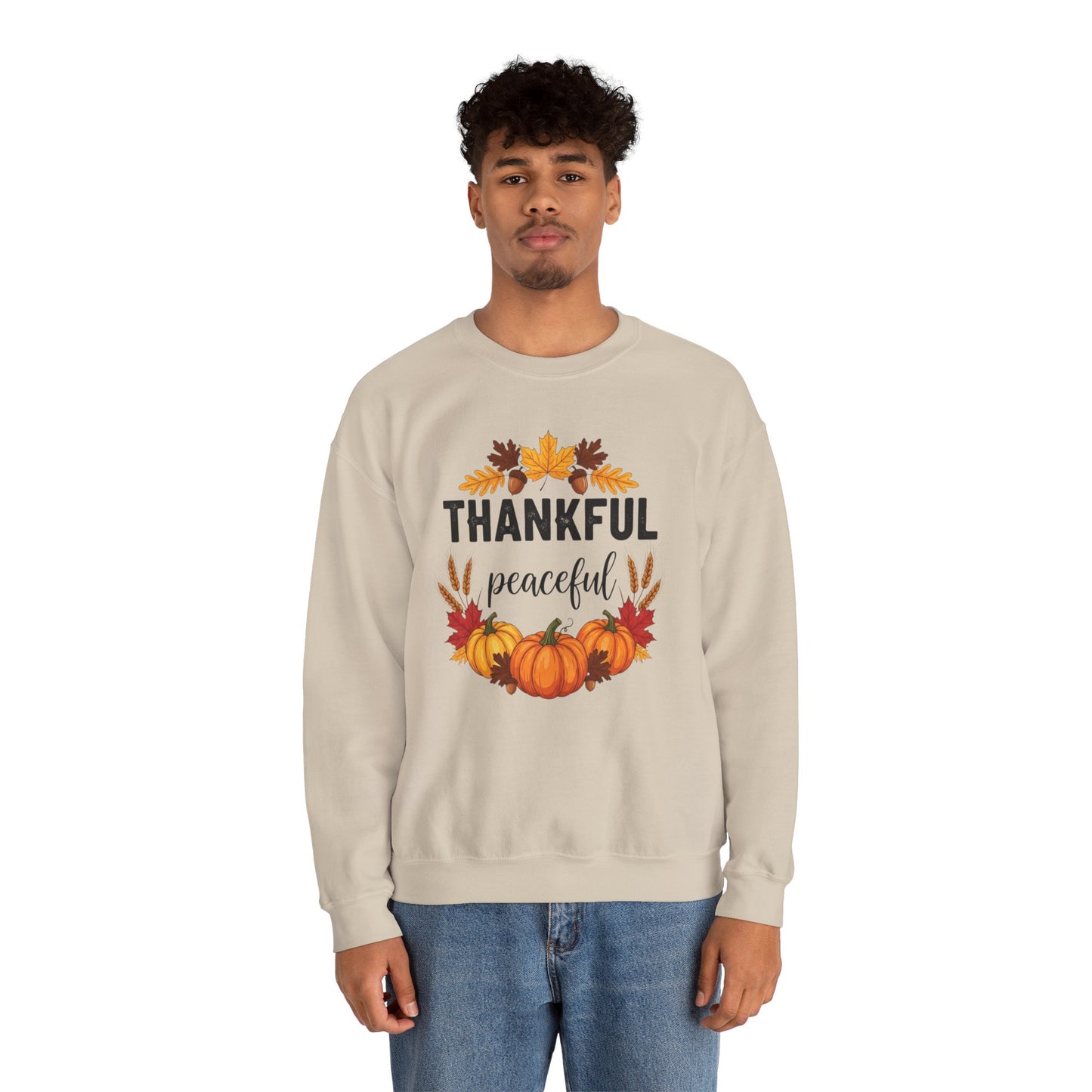 Thankful Peaceful Fall Sweatshirt, Autumn Pumpkin Crewneck, Thanksgiving Sweater, Cozy Seasonal Pullover, Gratitude Gift For Women Men