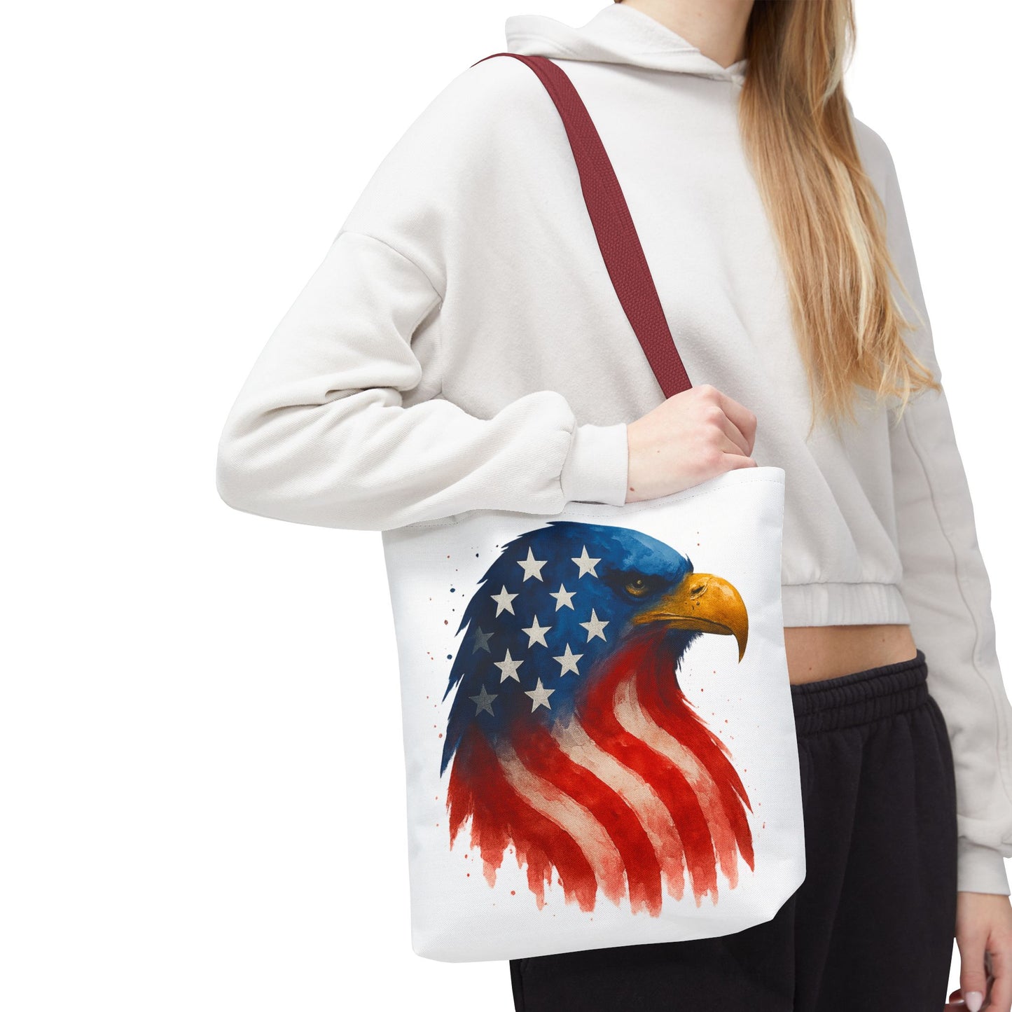Patriotic Eagle Tote Bag USA Flag Canvas Carryall - Eco-Friendly Independence Day, Memorial Day Gift for Veterans, Reusable Shopping Bag