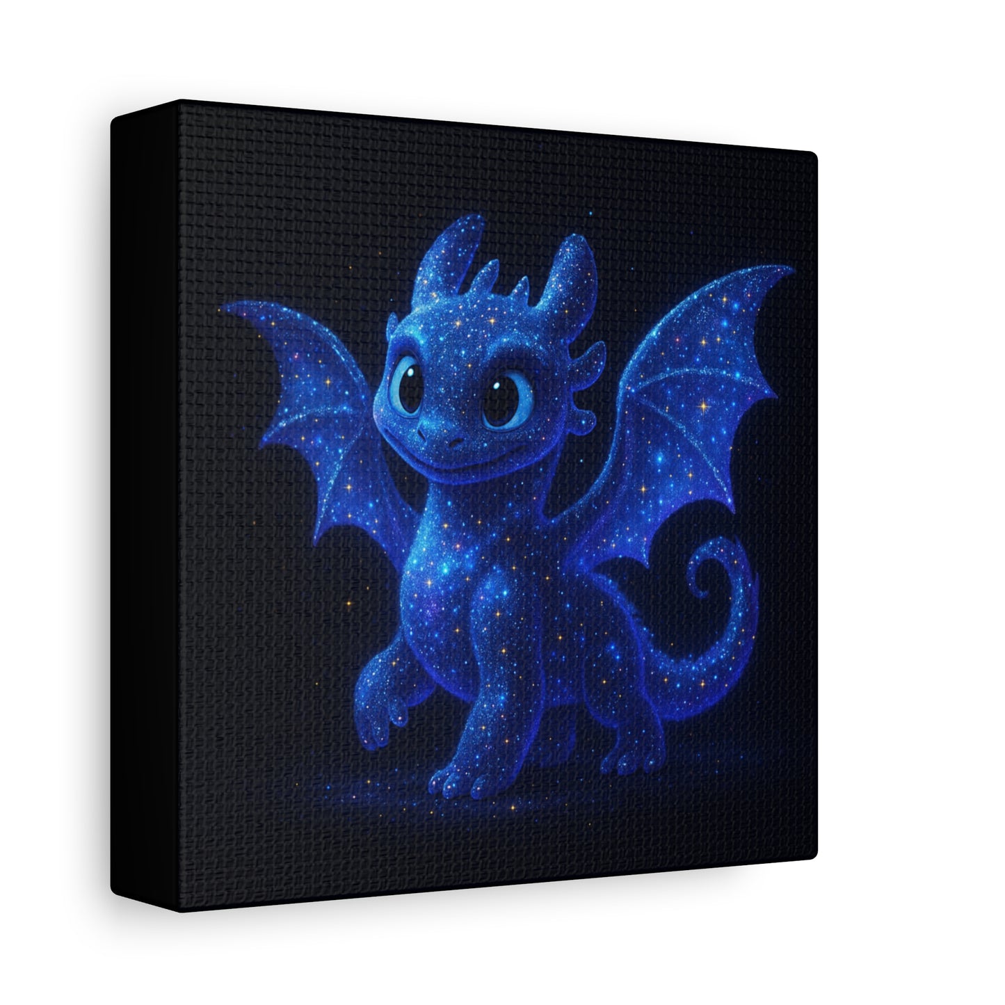 Galaxy Baby Dragon Wall Art | Cute Fantasy Dragon Canvas Print | Starry Night Nursery Decor | Whimsical Creature Room Artwork