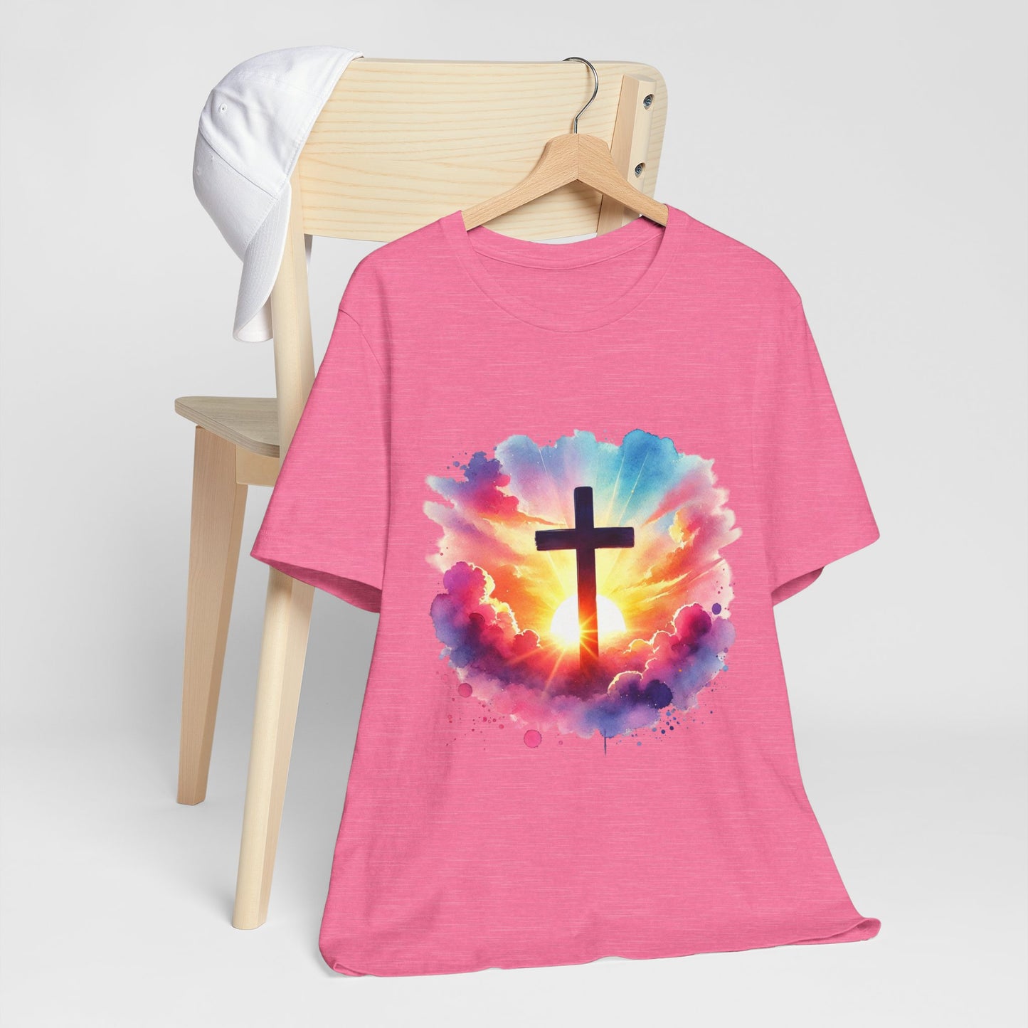 Faith Cross Sunburst Christian Tee | Inspirational Christian T-Shirt | Colorful Sunrise Cross Shirt | Faith Gifts for Women Men