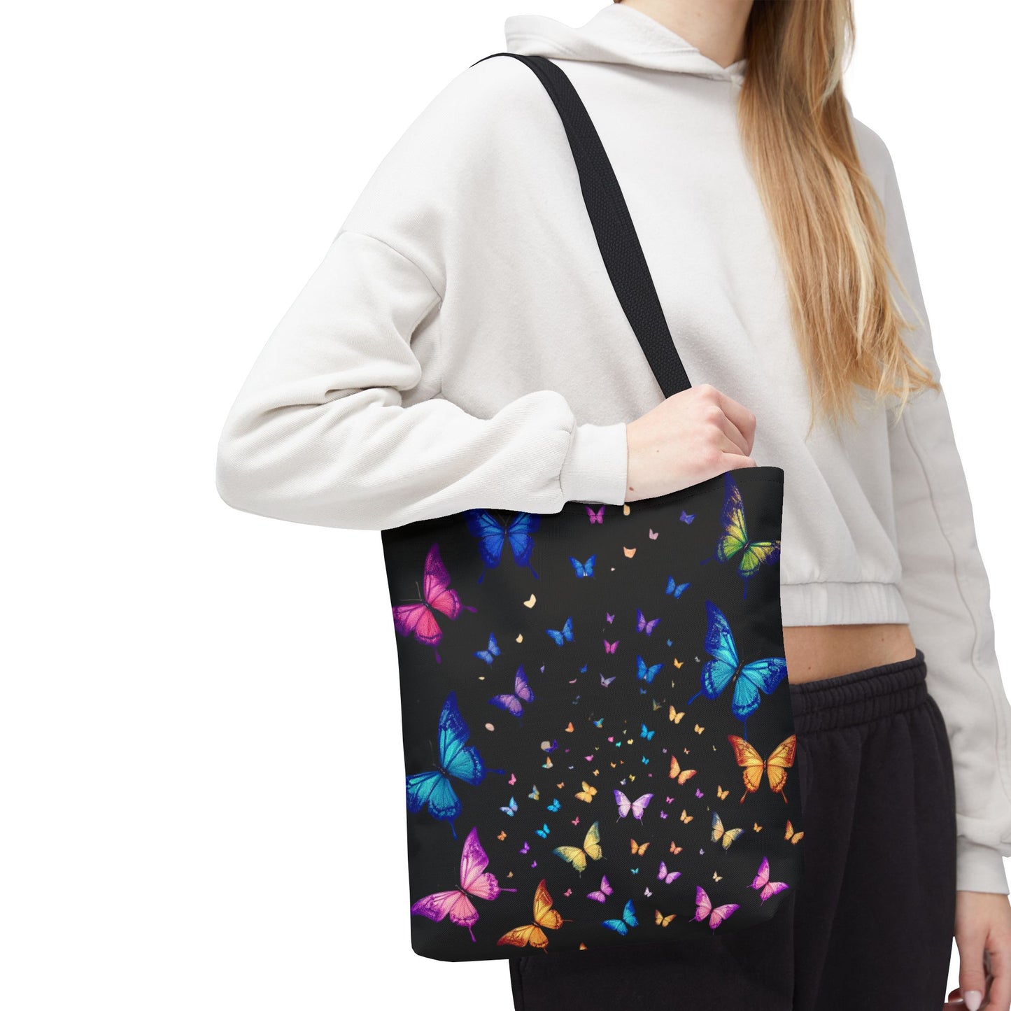 Butterfly Swarm Tote Bag – Colorful Rainbow Butterfly Tote, Aesthetic Canvas Bag, Nature-Inspired Gift, Magical Reusable Eco Purse