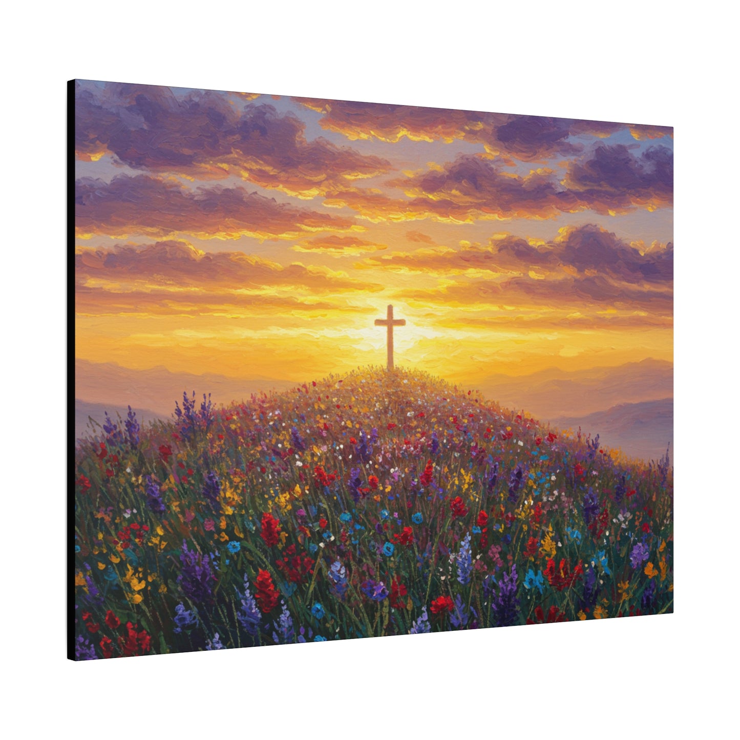 Canvas Artwork Cross on Hill Christian Painting in style of Monet Spiritual Decor Faith Painting Religious Gift