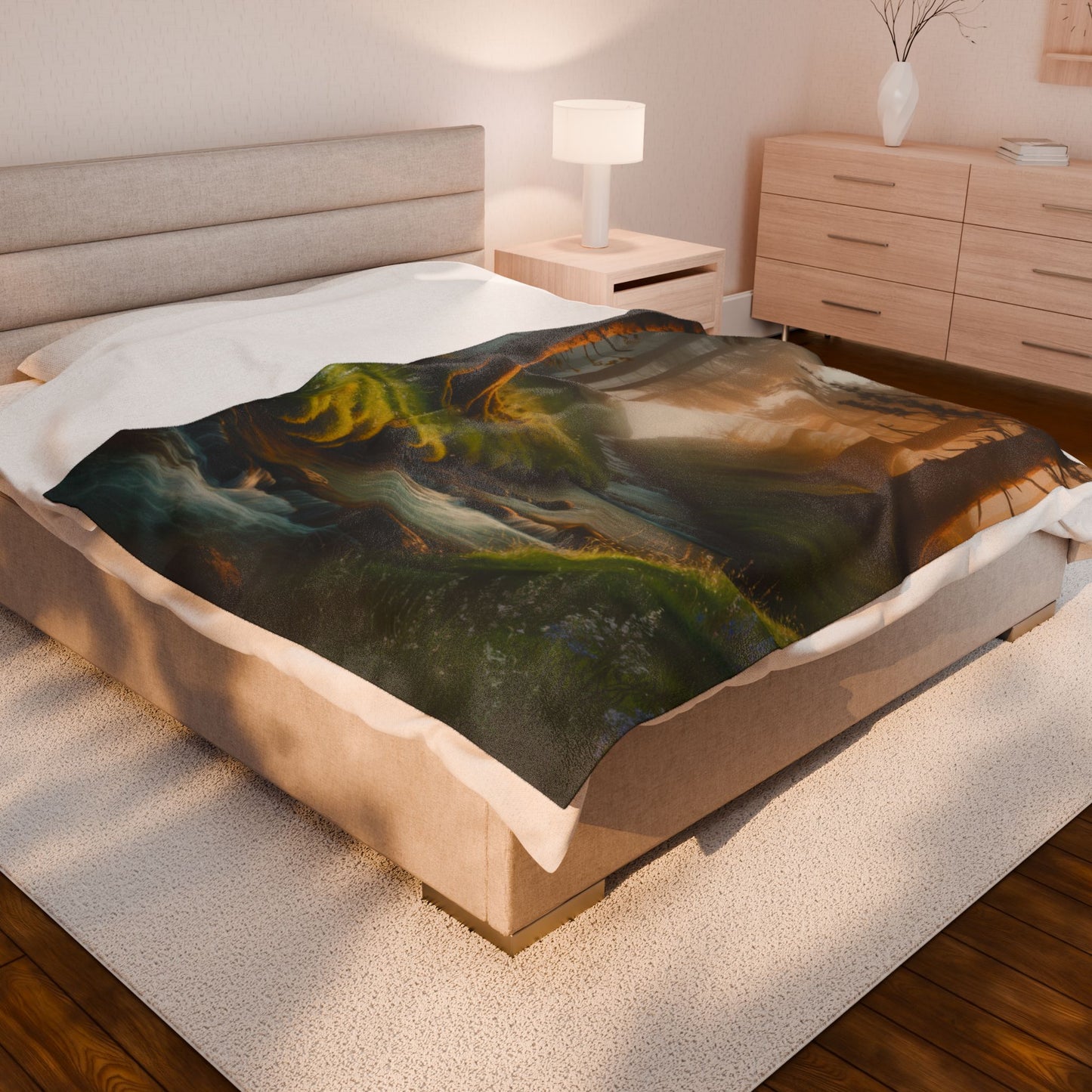 Serene Nature Velveteen Plush Blanket Cozy Décor for Home Nature Blanket Forest Throw with Stream