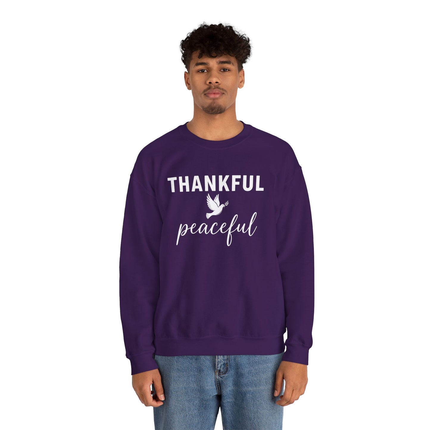 Thankful Peaceful Sweatshirt, Inspirational Quote Crewneck, Positive Message Sweater, Gratitude Gift, Cozy Faith Based Pullover