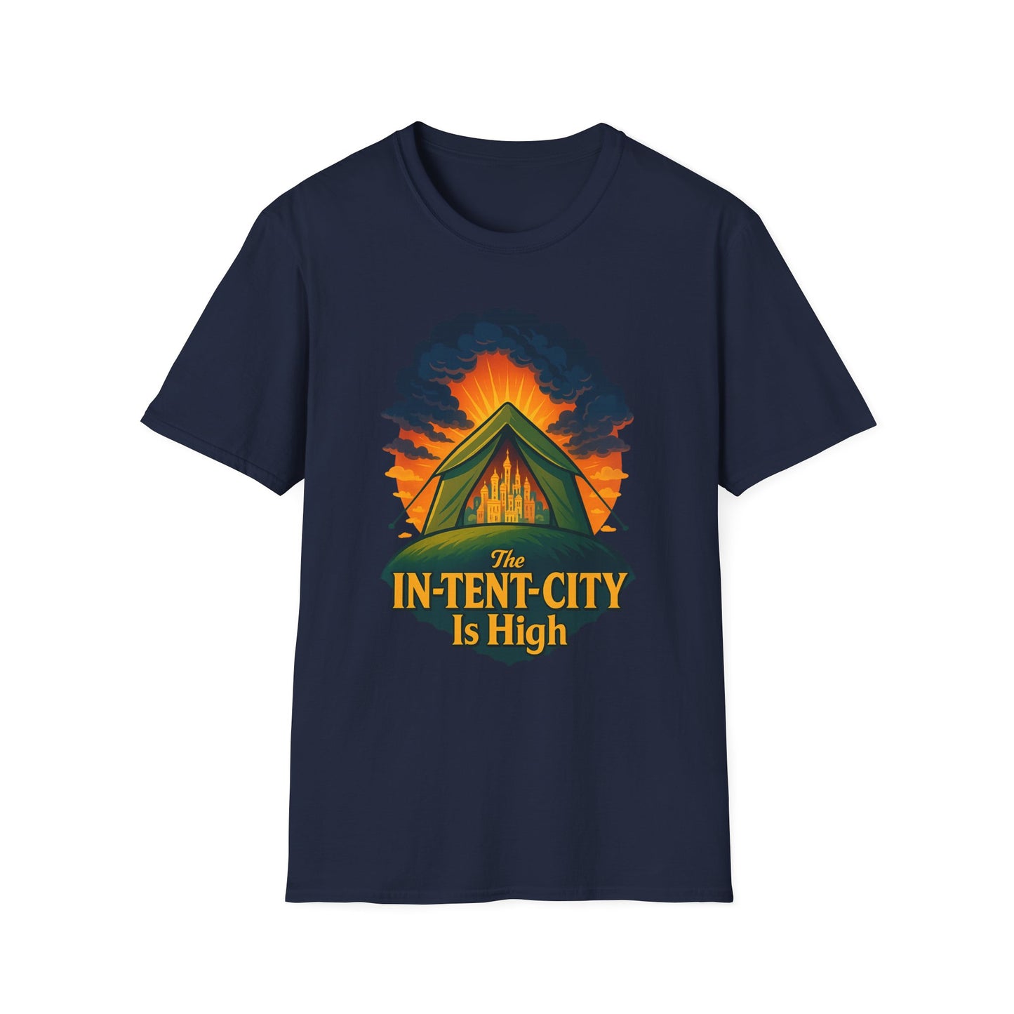 In-Tent-City Is High Camping Tee | Retro Tent Graphic T-Shirt for Hikers & Campers | Funny Outdoorsy Gift | Vintage Style Unisex Tee