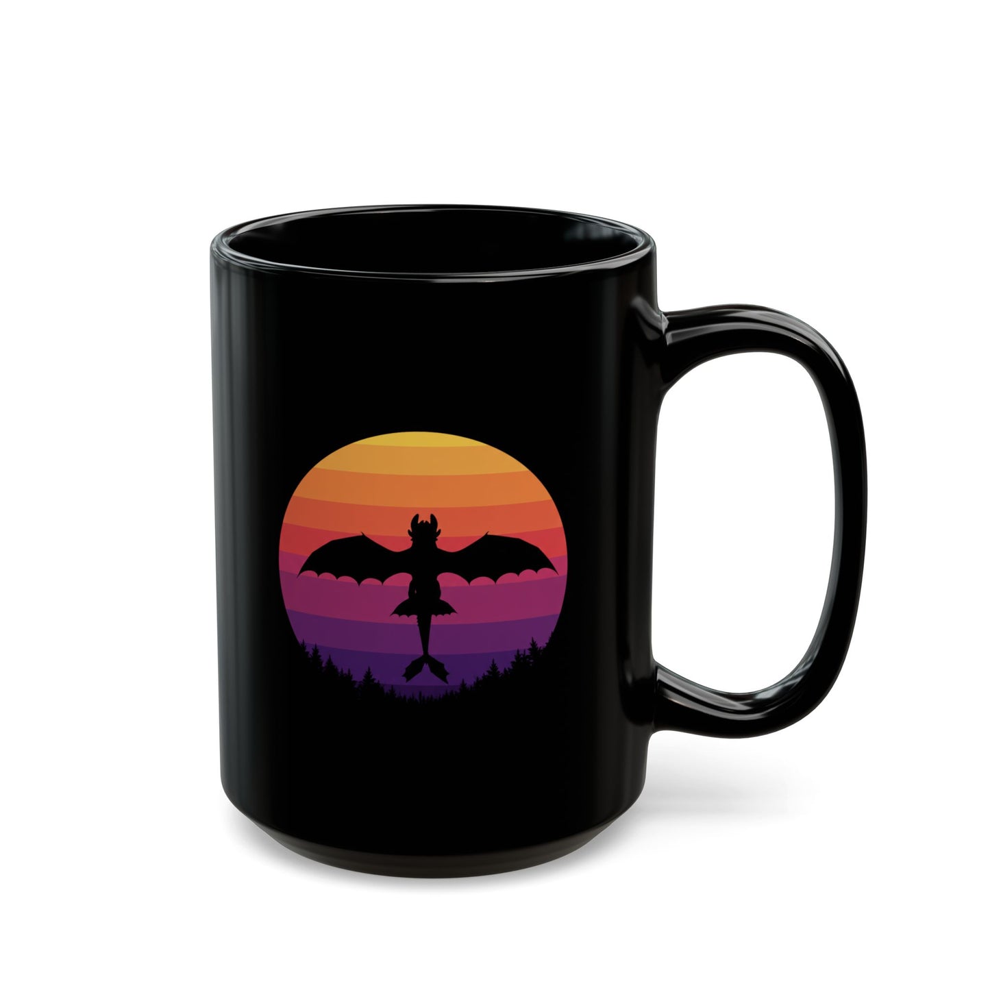 Dragon Mug, Fantasy Coffee Mug, Black Gothic Mug, Retro Sunset Dragon Gift, Gamer Mug, DnD Mug, Gift for Dragon Lover, Coffee Cup