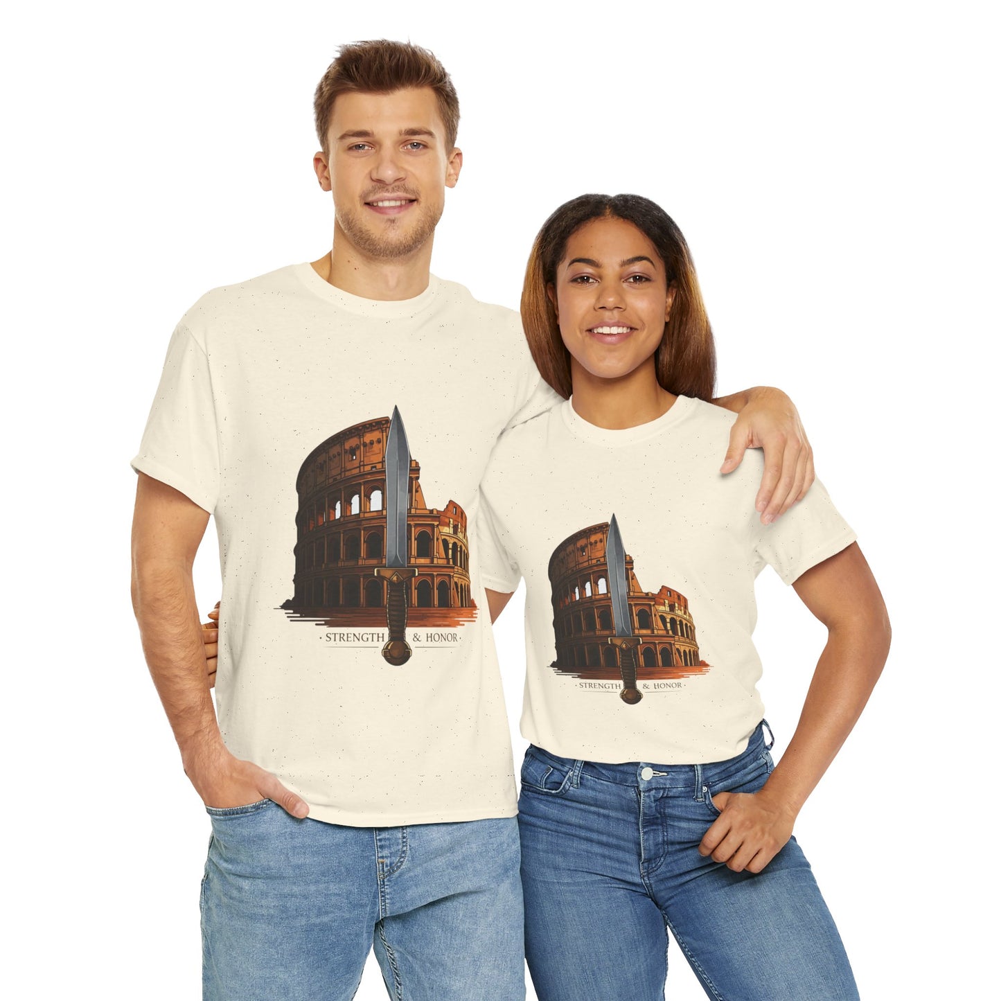 Strength & Honor Gladiator Shirt – Roman Colosseum Sword Graphic Tee – Ancient Rome History T-Shirt for Gladiator & Travel Fans