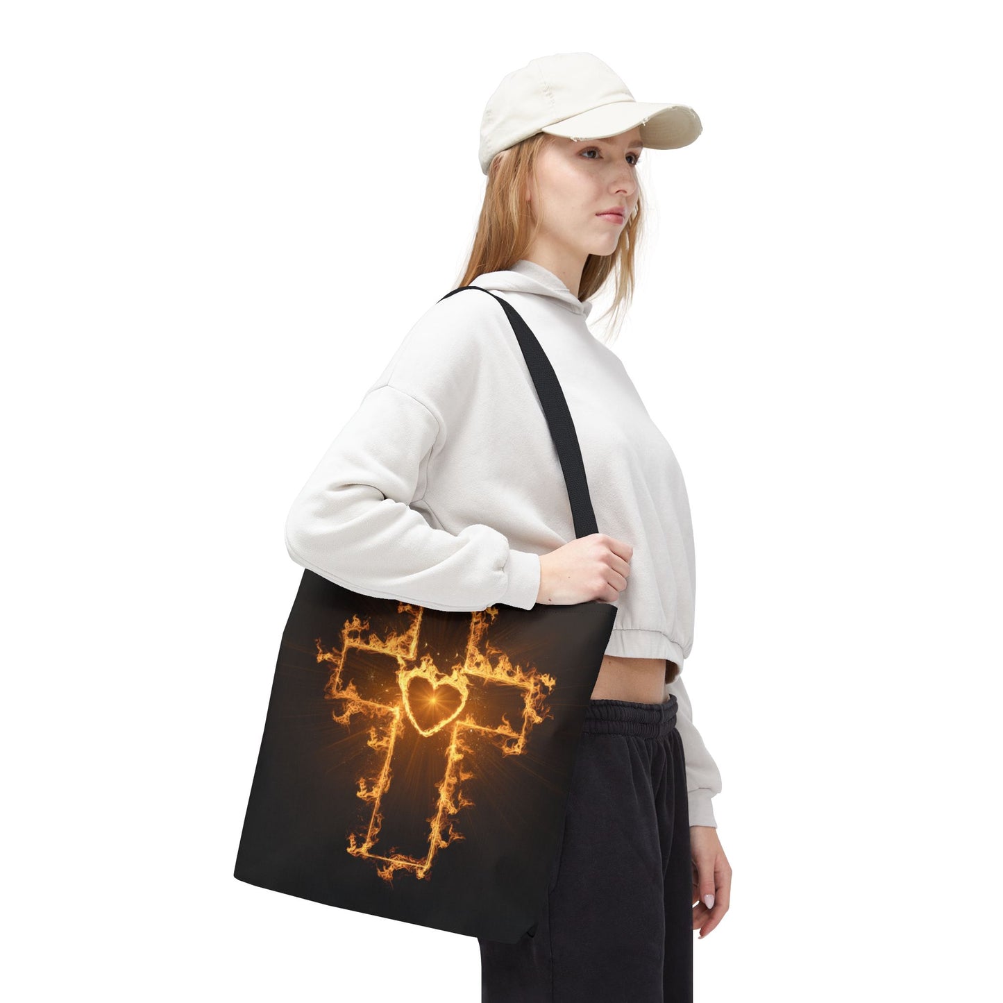 Stylish Flame Cross Tote Bag - Faith-Inspired Fashion