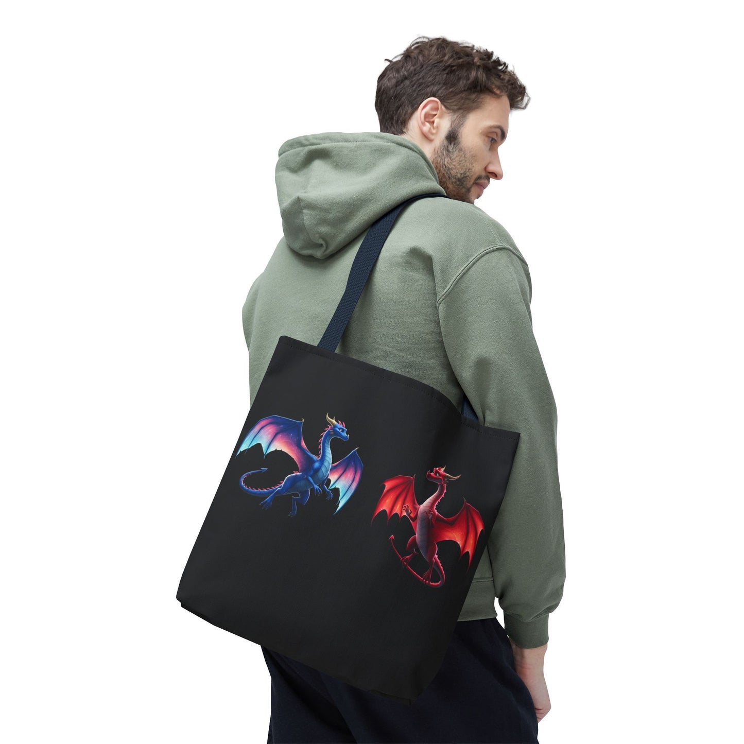 Double-Sided Fantasy Dragon Tote Bag - Cute Green & Blue-Red Dragons, Eco Canvas Book Lover Gift, Reusable Shopping Tote