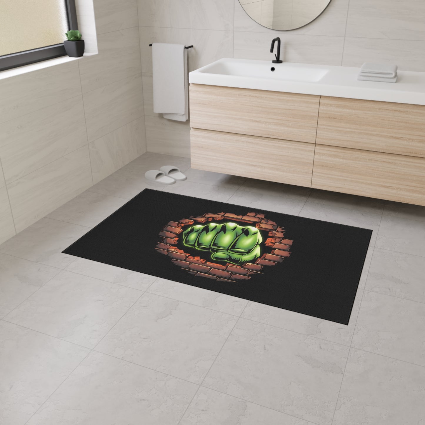 Green Fist Floor Mat Geeky Home Decor Comic Book Gift Welcome Mat Door Mat