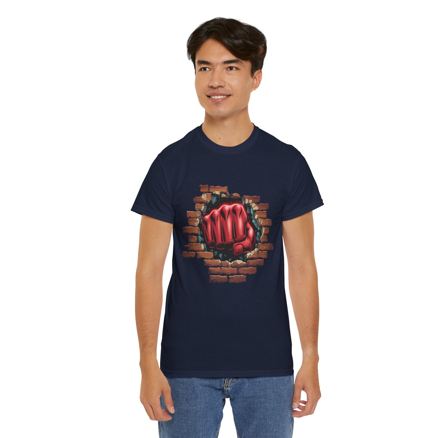 Impact Fist Graphic T-Shirt – Punch Through Brick Wall Design | Bold Streetwear Tee for Fighters, Gym & Edge-Lovers