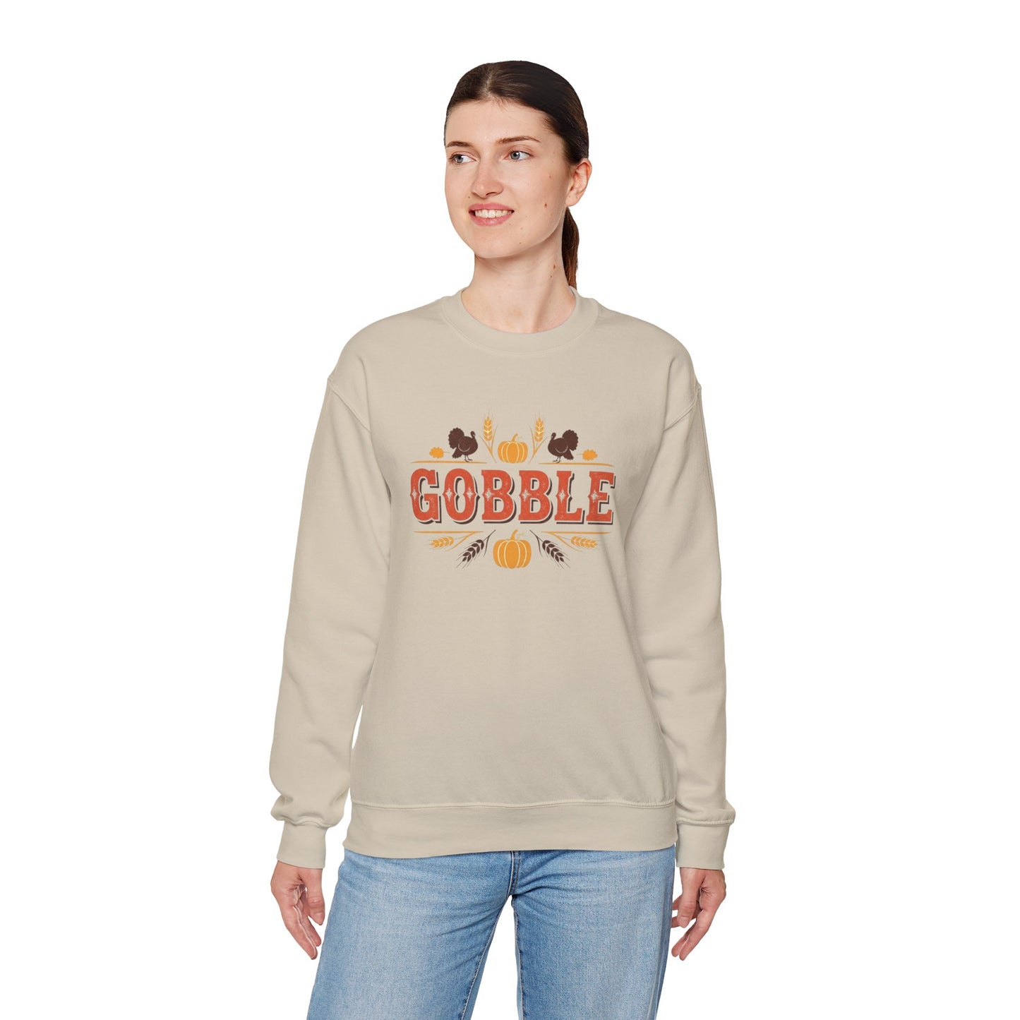 Gobble Thanksgiving Sweatshirt, Fall Pumpkin Turkey Shirt, Cozy Autumn Crewneck, Cute Gobble Pullover, Thanksgiving Dinner Outfit