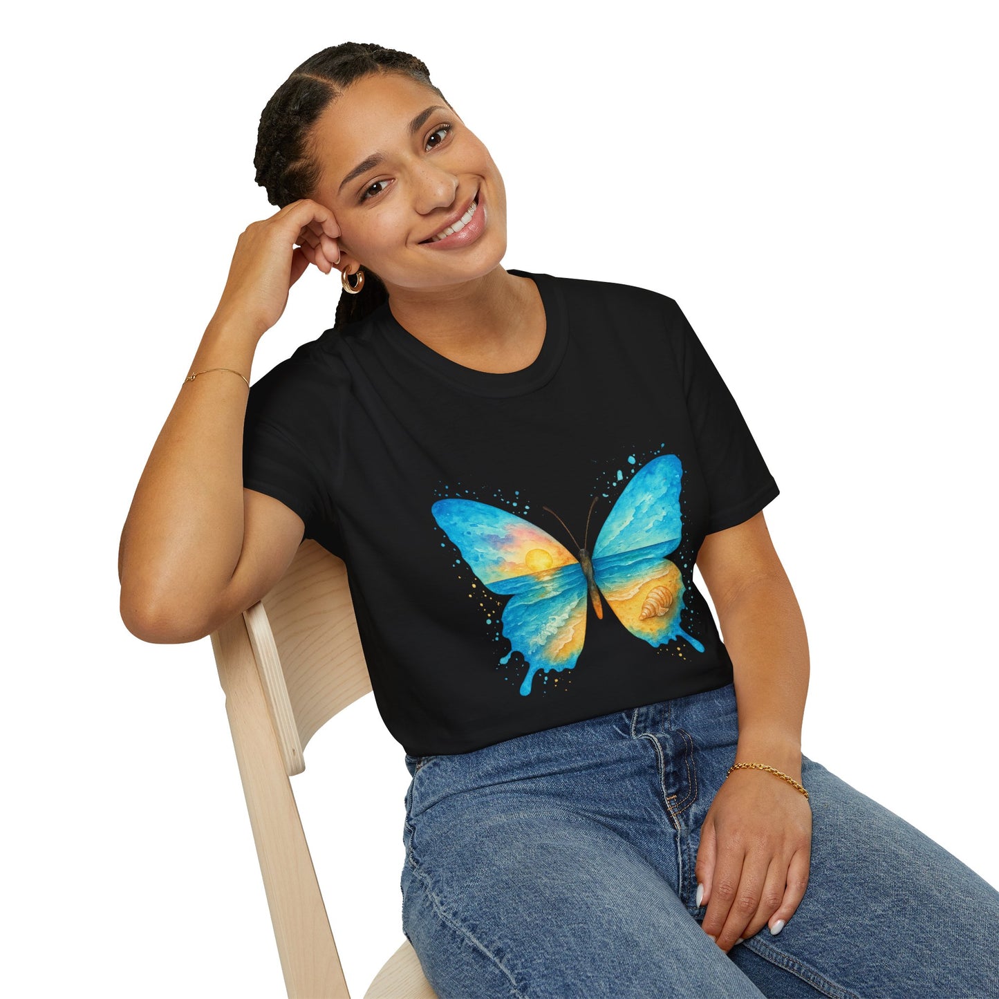 Butterfly Sunset Beach Tee - Scenic Butterfly Graphic Shirt, Nature Lover Gift, Boho Ocean Tee, Unisex Casual T-Shirt