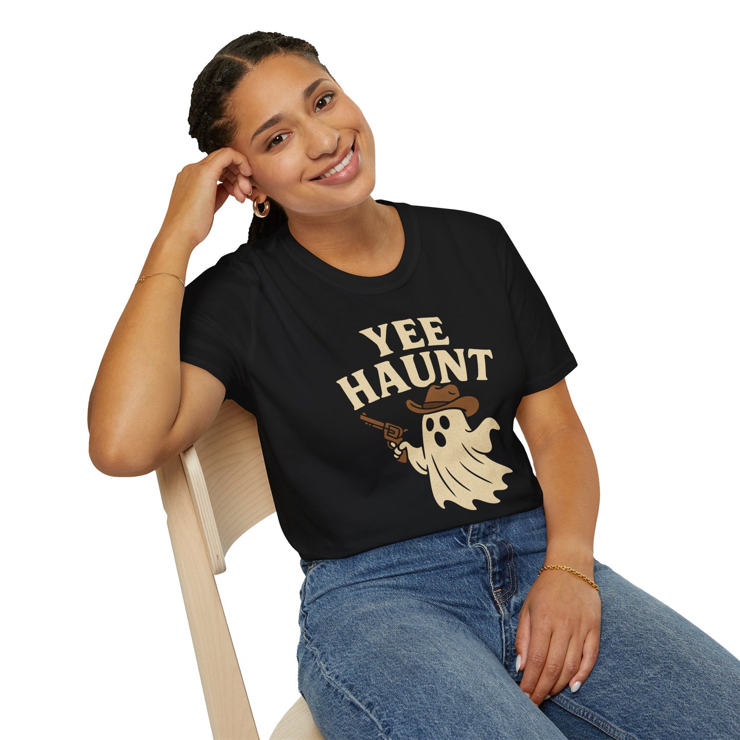 Yee Haunt Ghost Cowboy Halloween Tee - Cute Western Spooky Ghost Shirt - Boo Haw Fall Tee for Ghost Lovers - Unisex Halloween Graphic T-Shirt