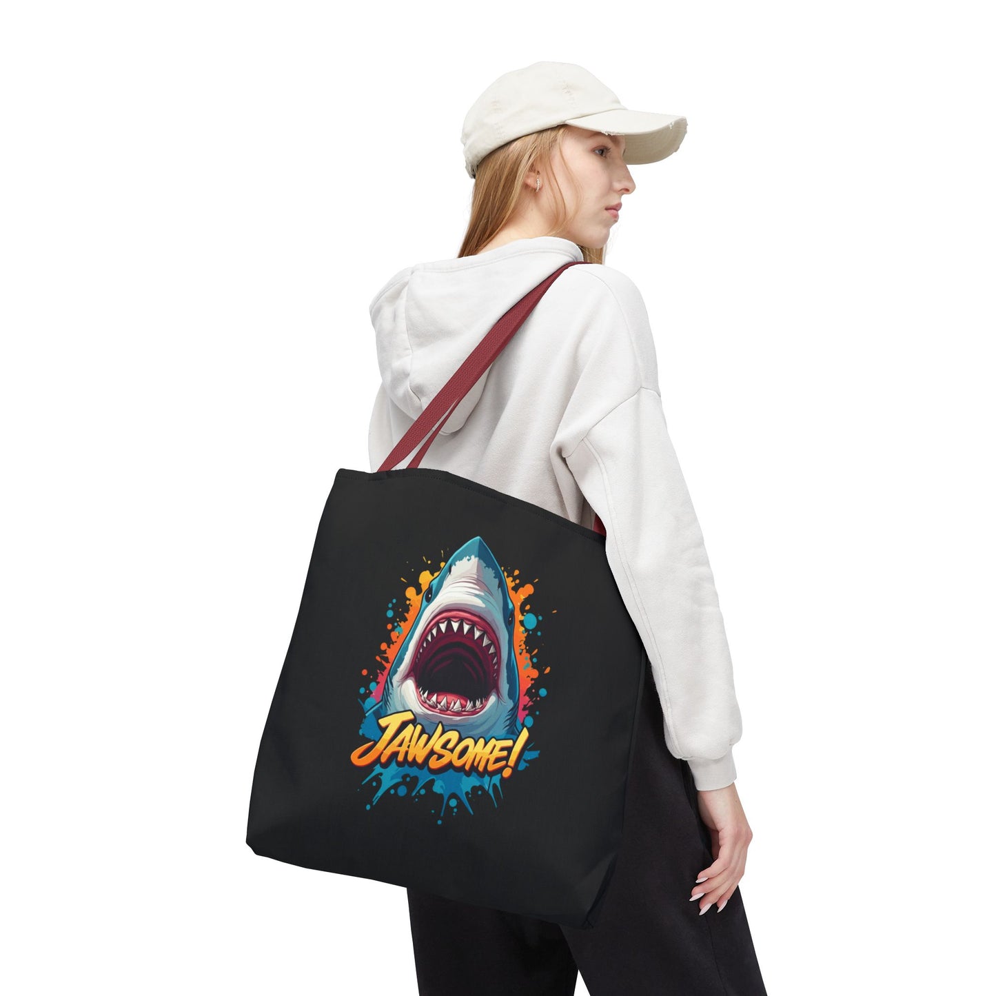 Shark Tote Bag – JAWSOME Funny Ocean Lover Bag – Durable Reusable Grocery, Beach, or Everyday Tote – Gift for Shark Fans & Sea Lovers