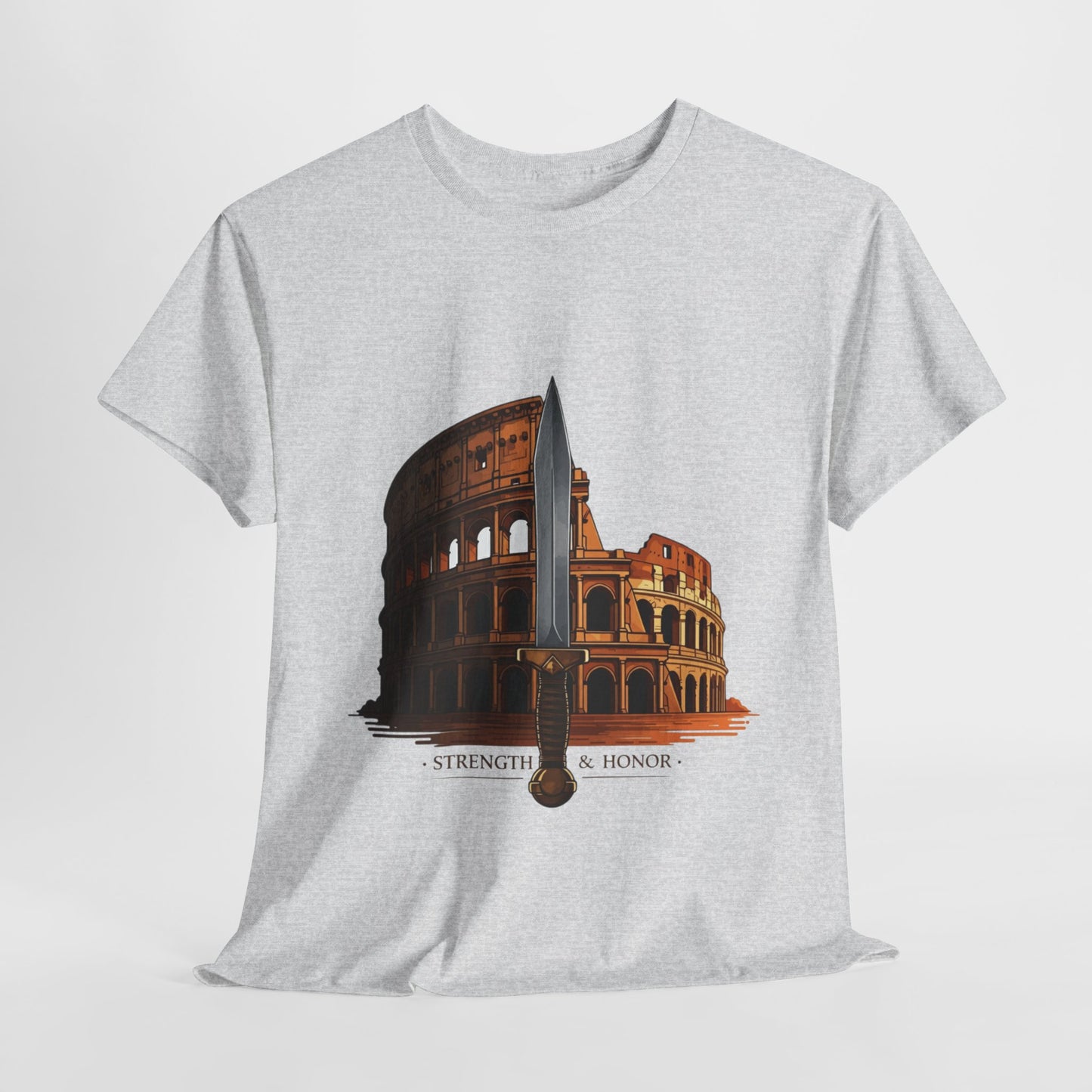 Strength & Honor Gladiator Shirt – Roman Colosseum Sword Graphic Tee – Ancient Rome History T-Shirt for Gladiator & Travel Fans