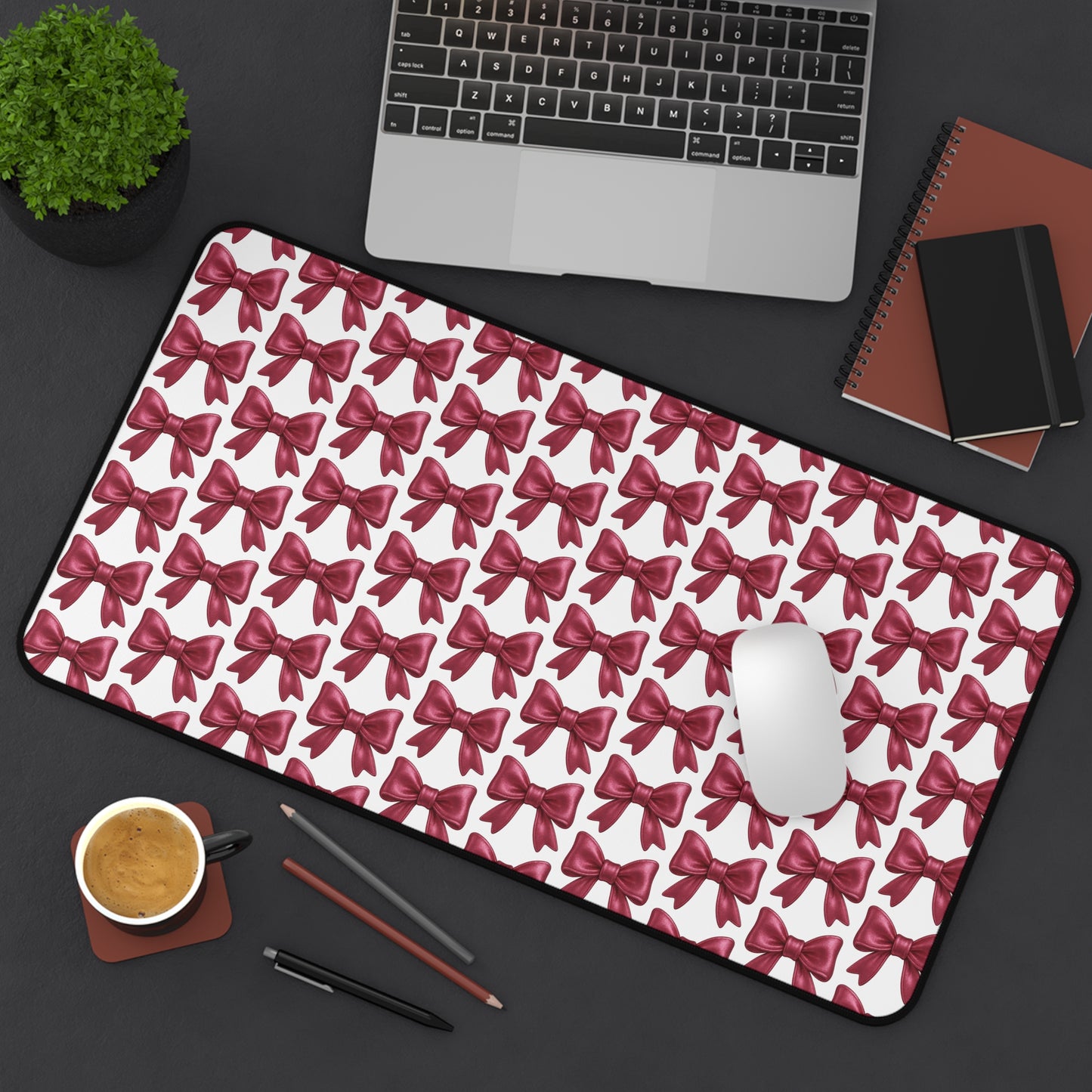 Pink Bow Desk Mat - Cute Aesthetic Mouse Pad for Office or Gaming Setup | Girly Large Mouse Pad Gift for Her