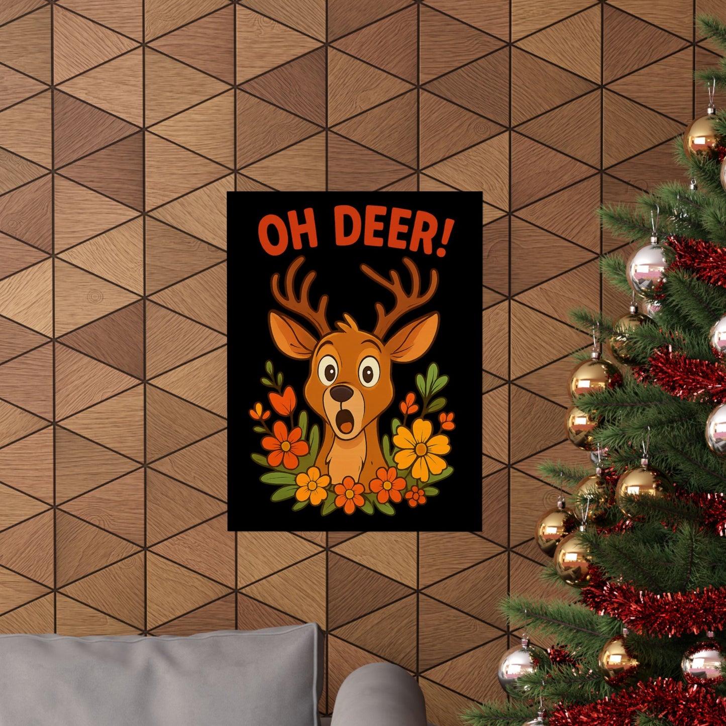 Vertical Poster - Startled Deer 'Oh Deer' Wildlife Decor Nature Decoration Funny Poster