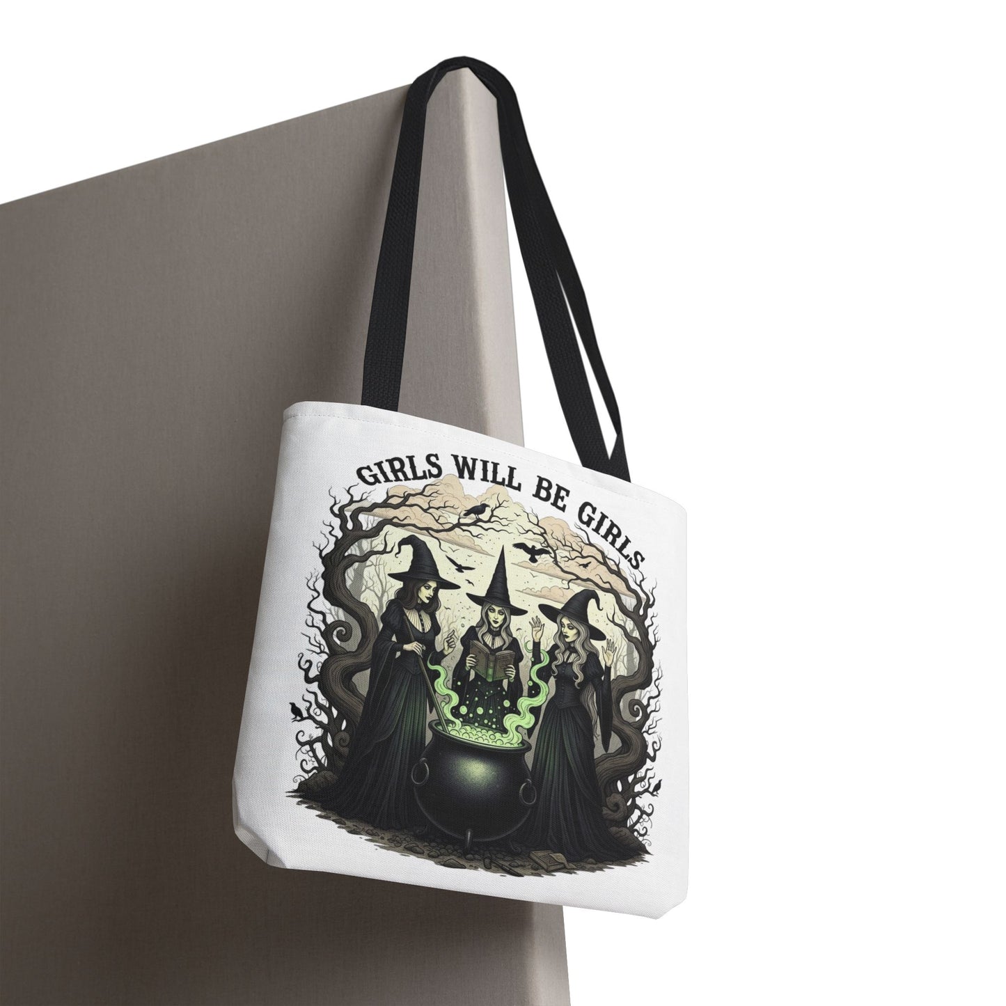 Girls Will Be Girls Halloween Tote Bag, Witchy Aesthetic Bag, Gothic Witches Cauldron Art, Spooky Gift, Reusable Eco Tote For Halloween Lovers