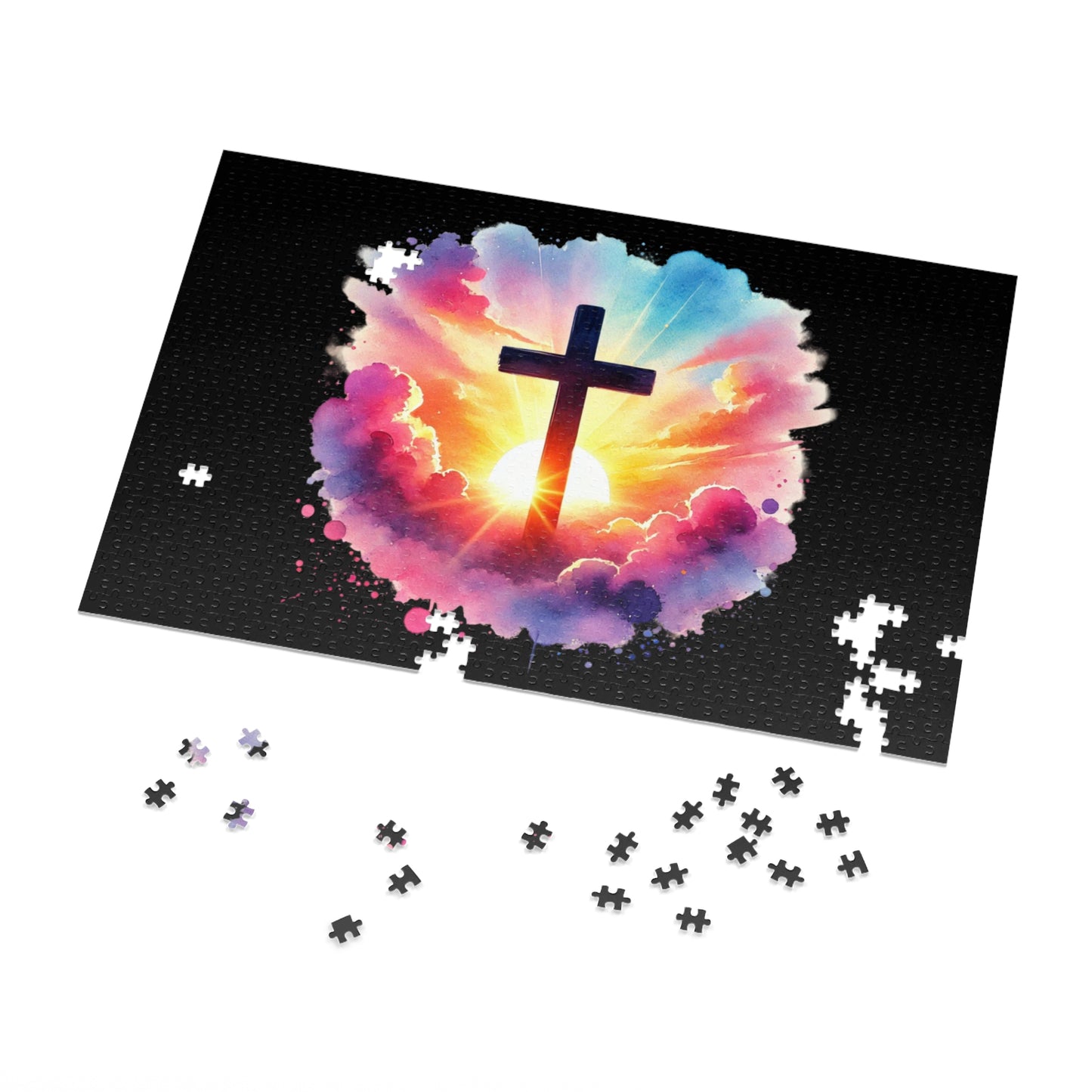Inspirational Watercolor Cross Jigsaw Puzzle Christian Puzzle Easter Game Spiritual Puzzle Faith Based Game