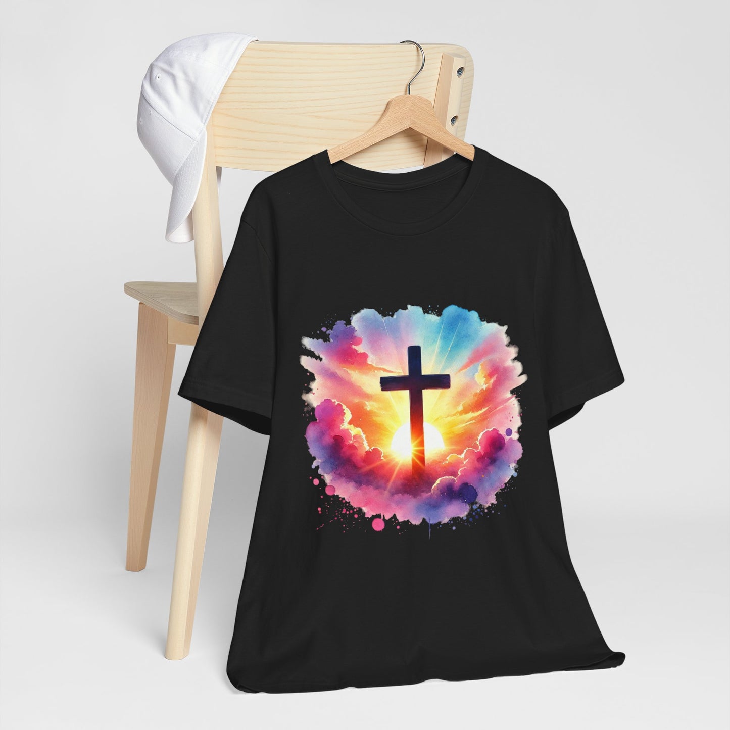 Faith Cross Sunburst Christian Tee | Inspirational Christian T-Shirt | Colorful Sunrise Cross Shirt | Faith Gifts for Women Men