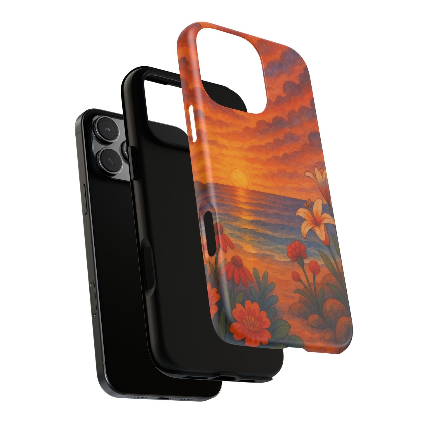 iPhone Case - Floral Ocean Sunset Watercolor Tough Case Nautical Phone Case Beach iPhone Case Ocean Sunset Theme