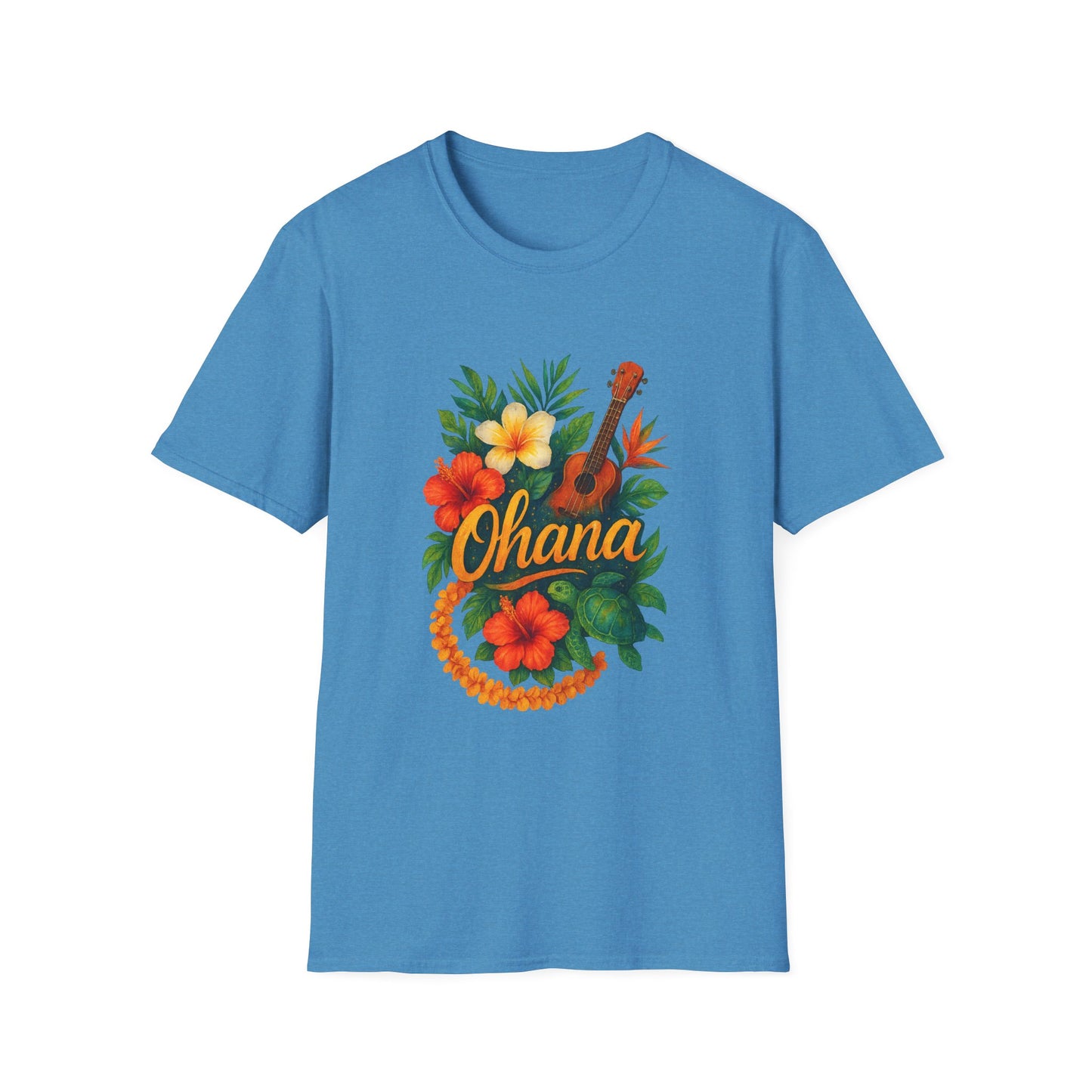 Ohana Hawaiian Shirt | Tropical Family T-Shirt | Luau Vacation Tee | Aloha Summer Shirt | Ukulele Turtle Floral Beach Gift