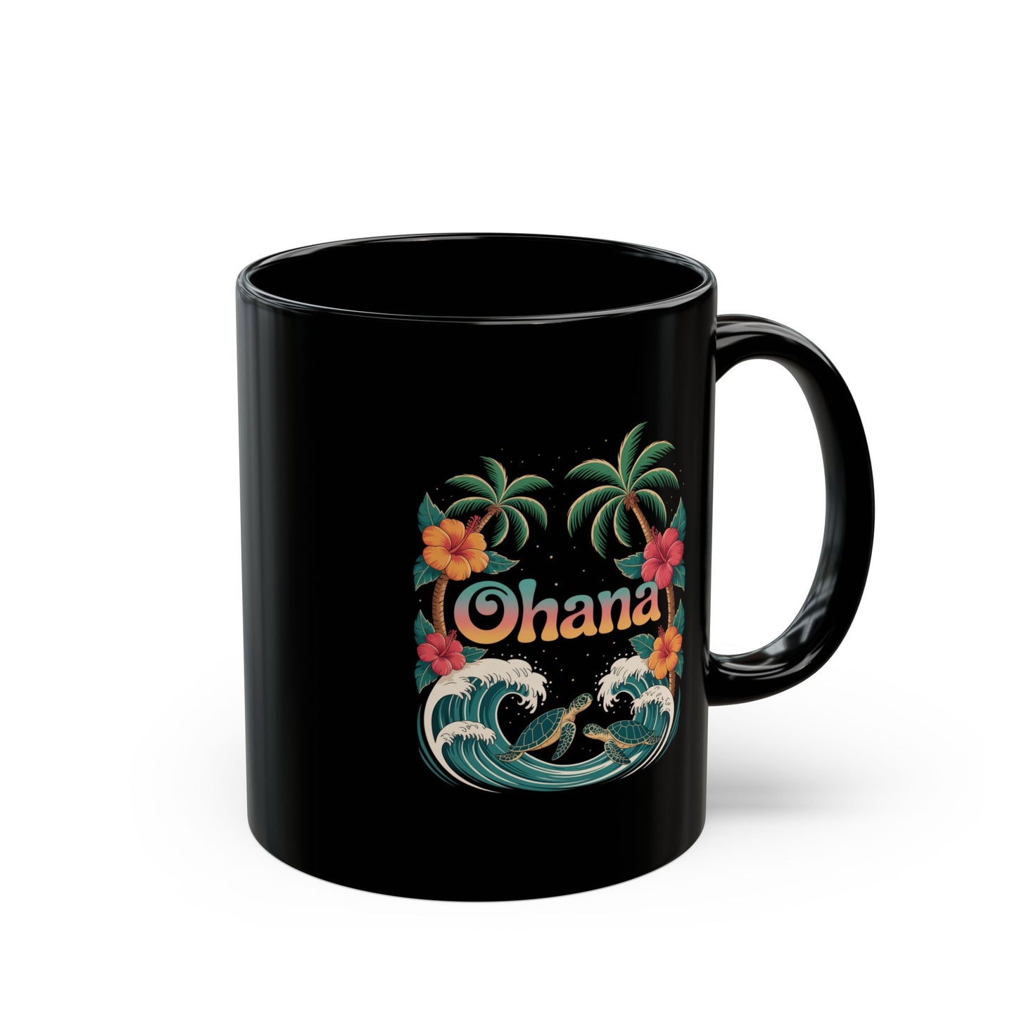 Ohana Hawaiian Mug - Tropical Beach Coffee Cup with Sea Turtles & Palm Trees - Family Gift Idea - Coastal Vibes Island Aesthetic